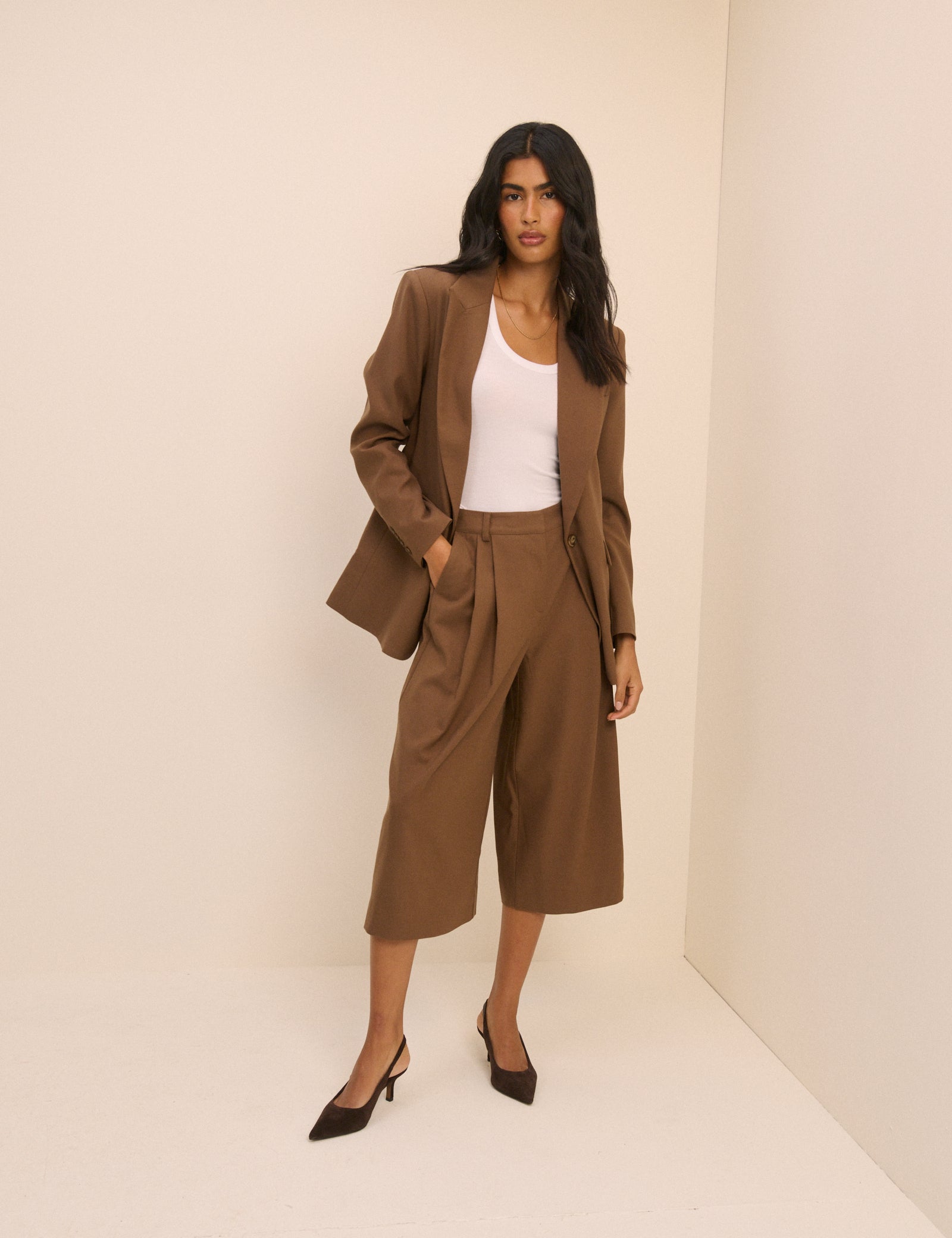 Brown High-Waisted Tailored Culottes
