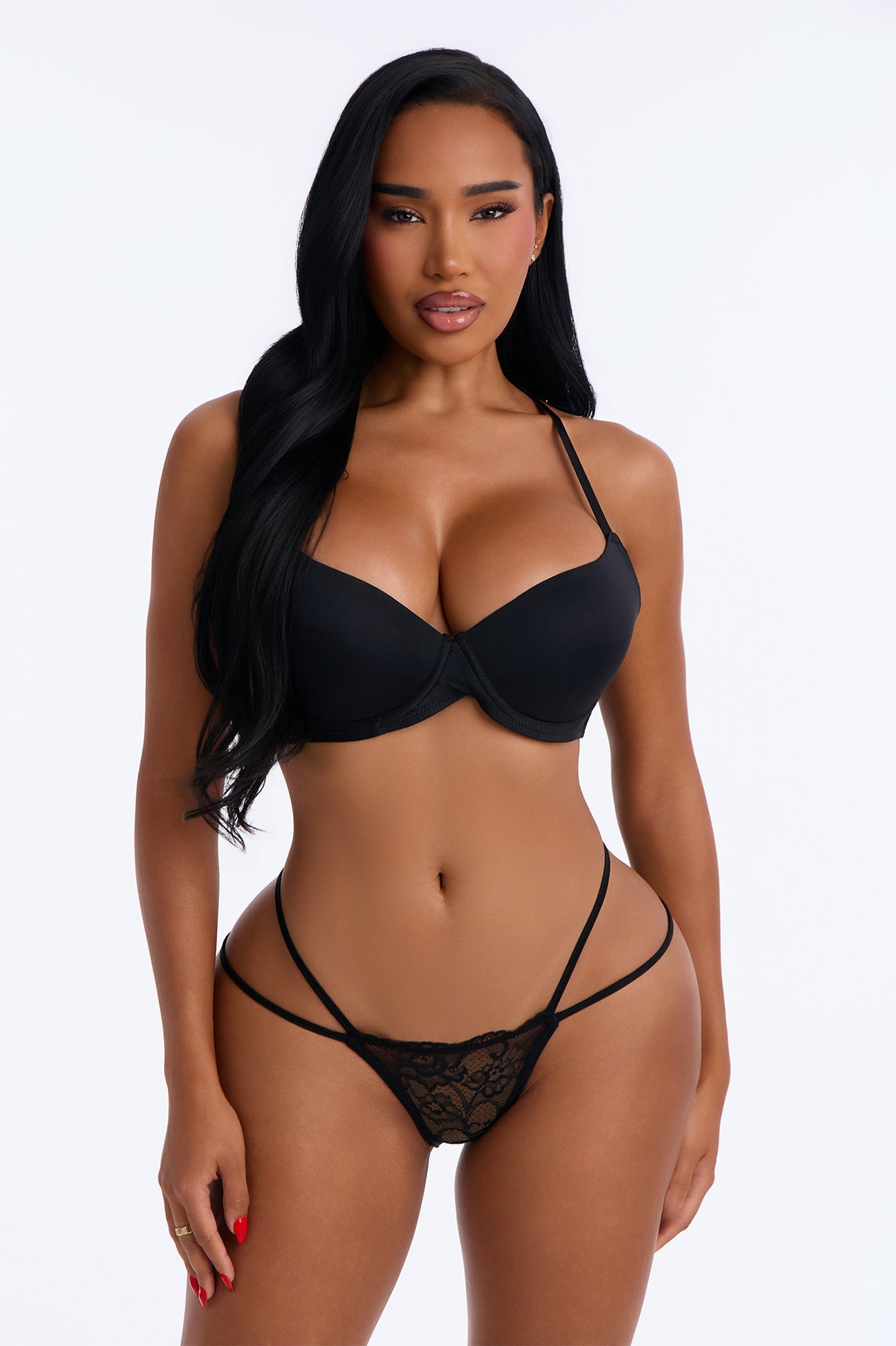 Keep Up Crotchless Lace Hipster Thong Panty - Black