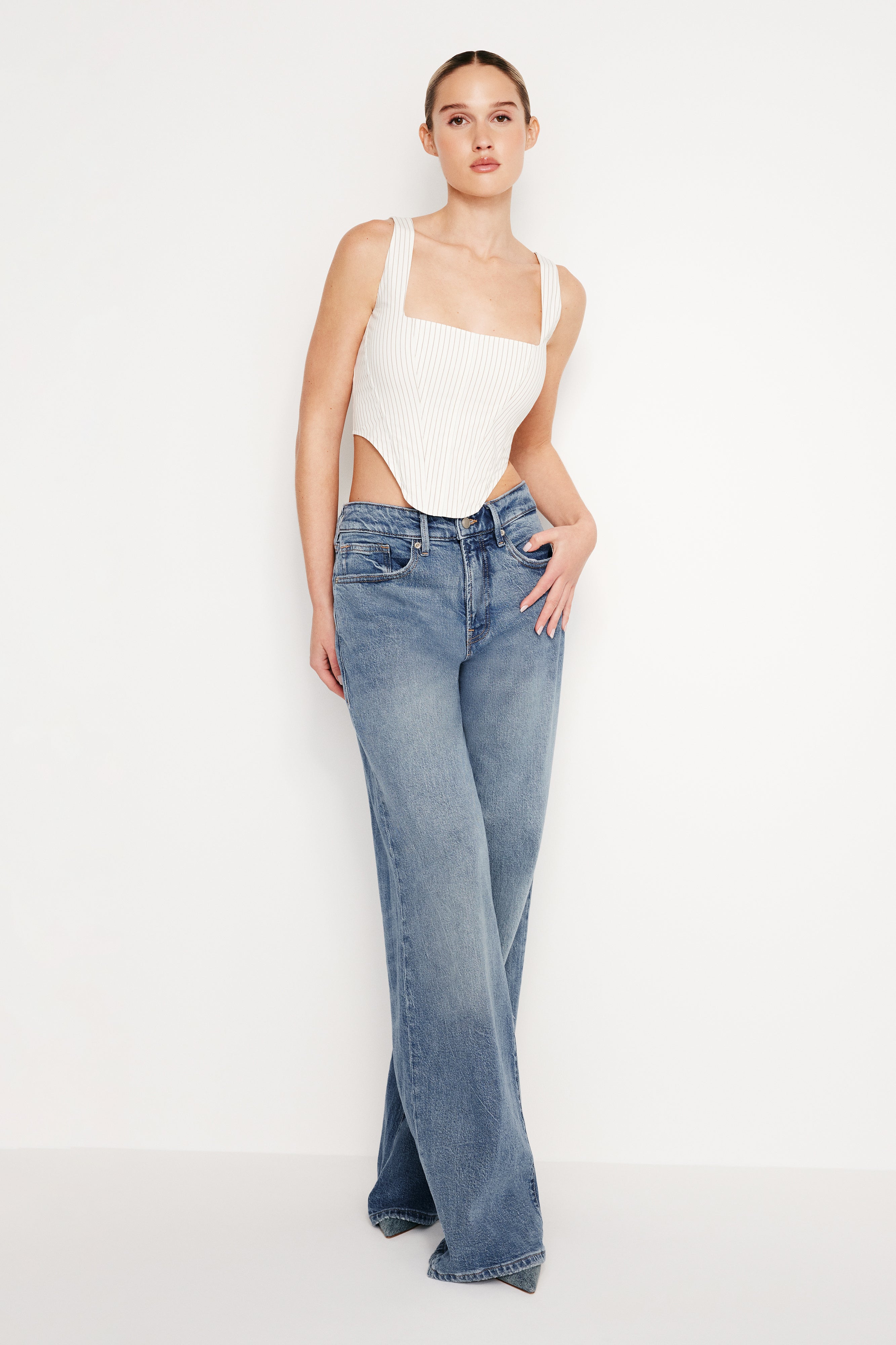 POPLIN CORSET TOP | PUTTY PENCIL STRIPE003