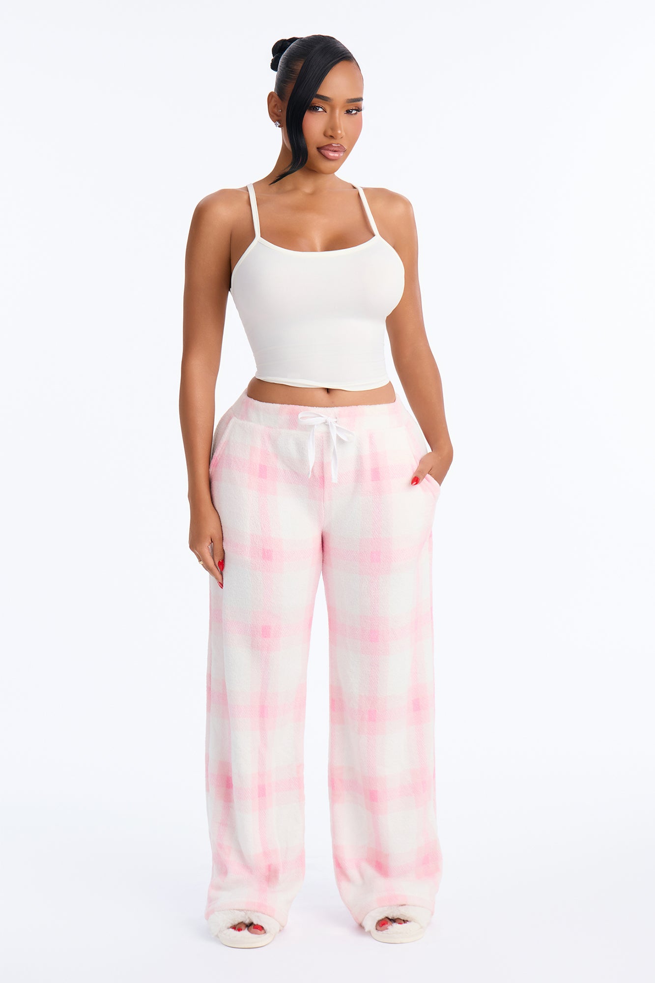 Simply Sleepy Cami PJ Plaid Plush Pant Set - Pink