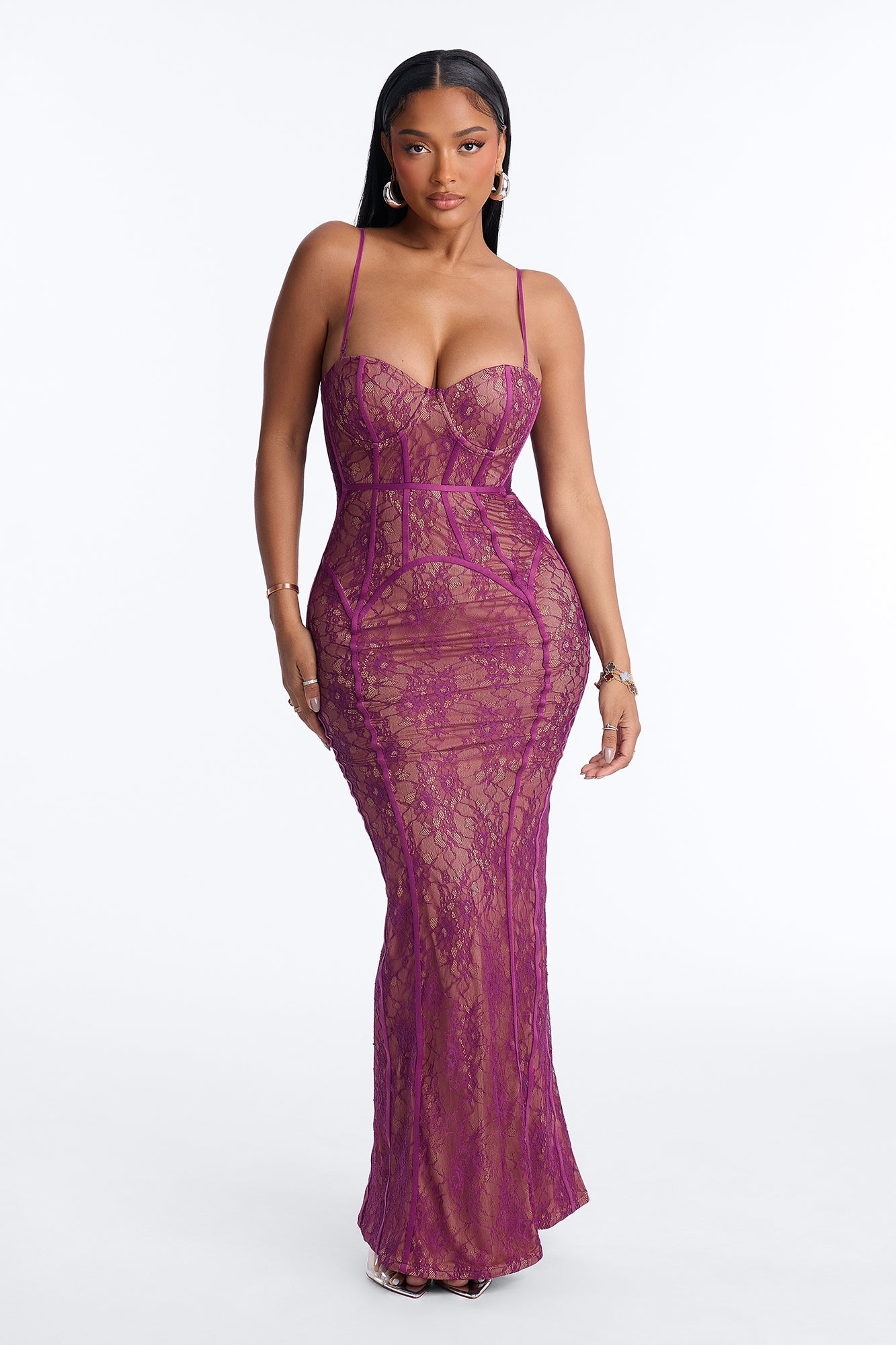 Love Me Madly Lace Corset Maxi Dress - Plum
