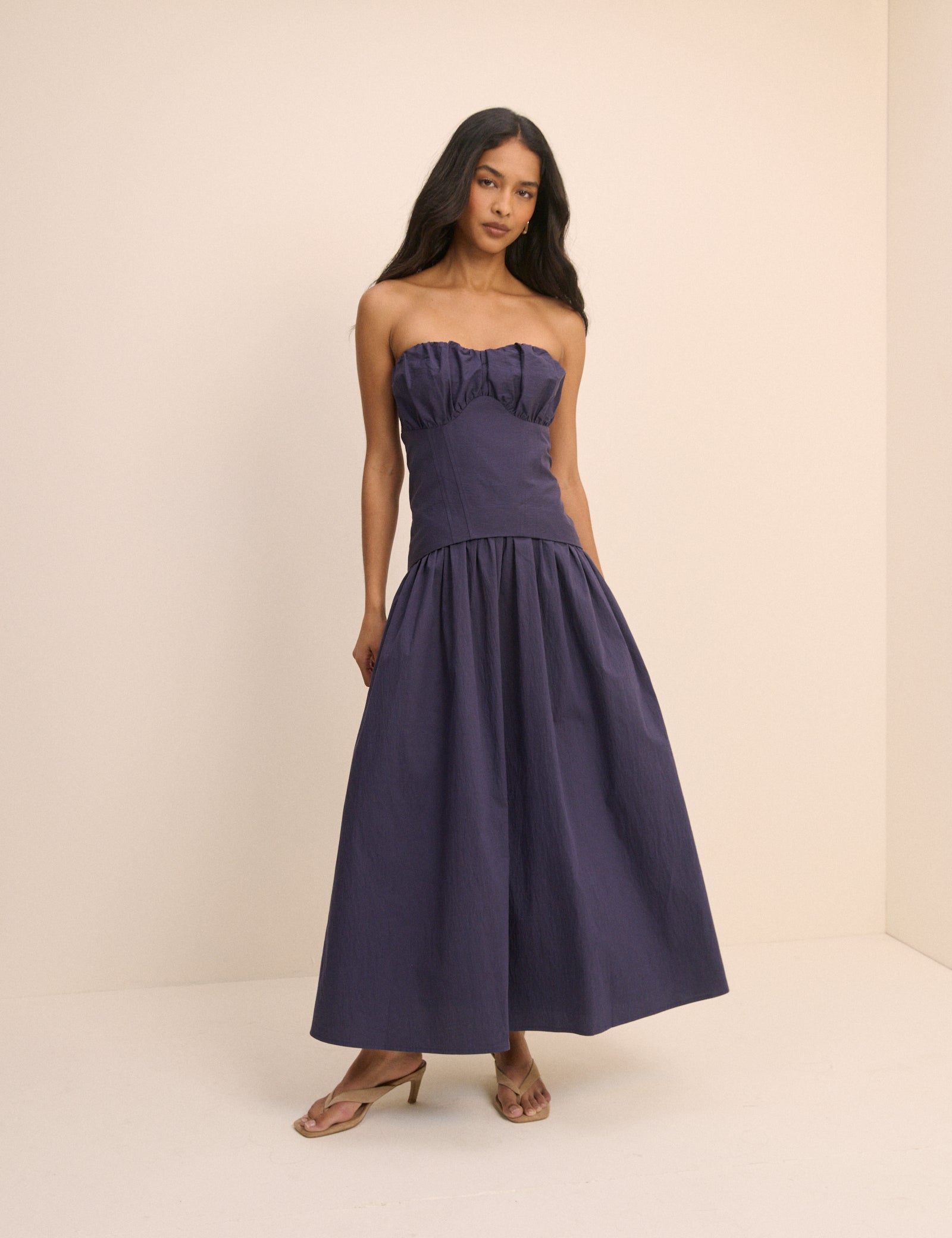 Navy Bandeau Drop Waist Fawna Maxi Dress