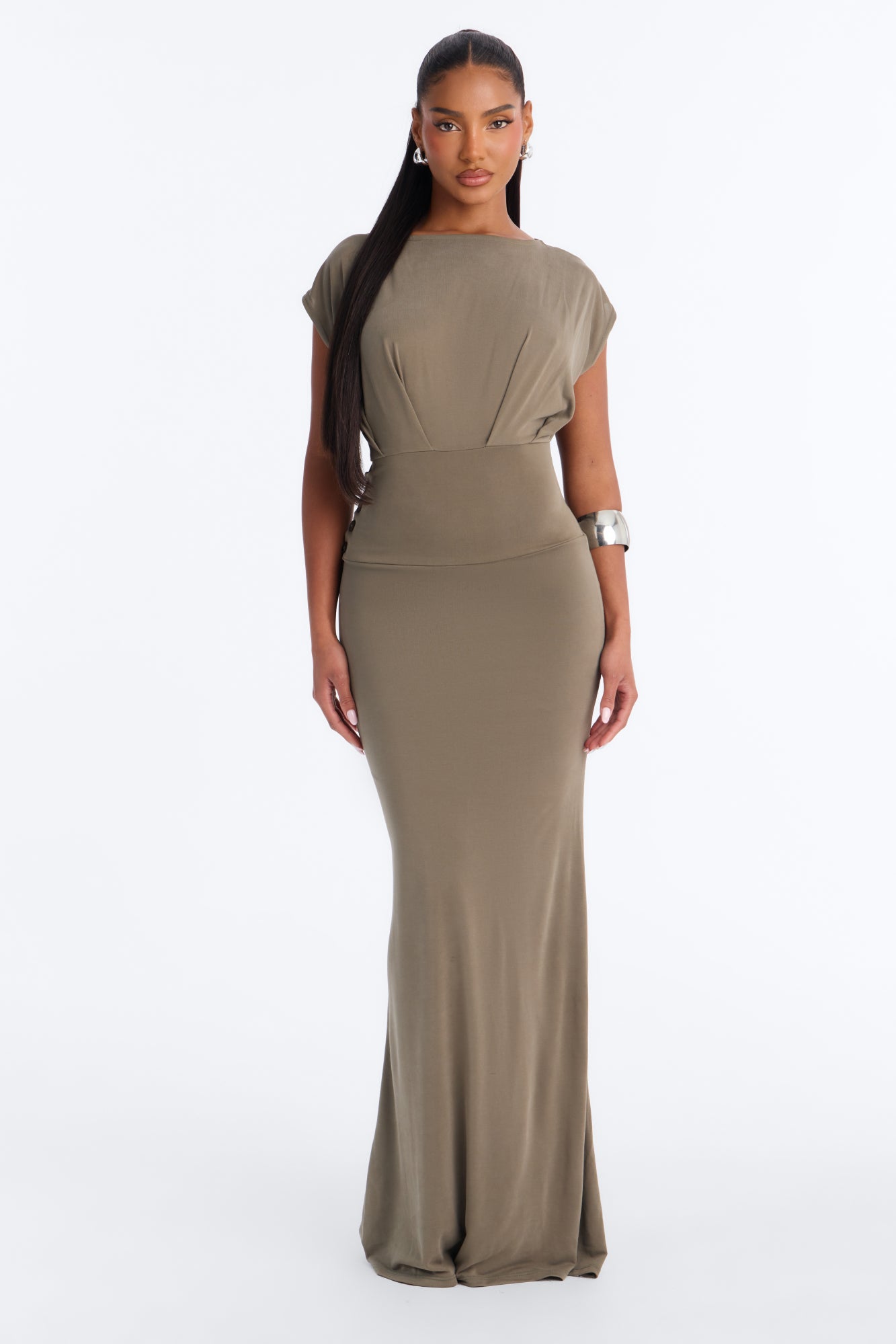 Devon Boat Neck Maxi Dress - Olive