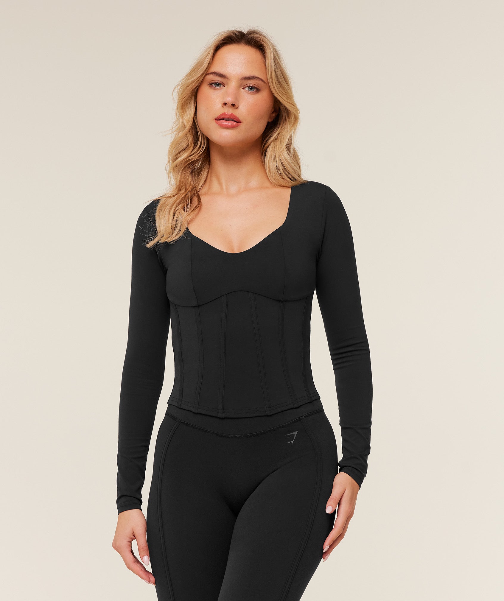 Gymshark Corset Long Sleeve Crop Top - Black