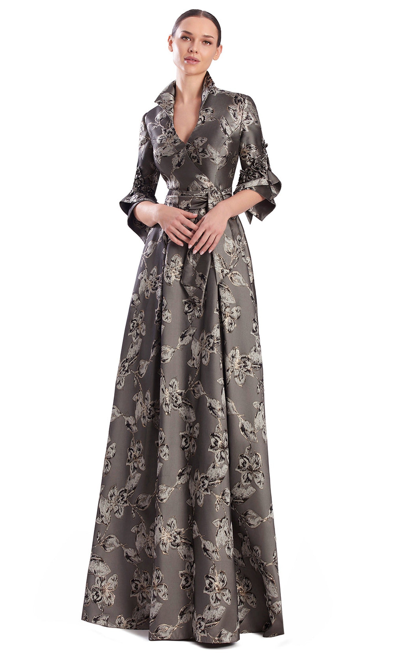 Alexander by Daymor 3311F26 - Floral Three-Quarter Sleeve Evening Gown