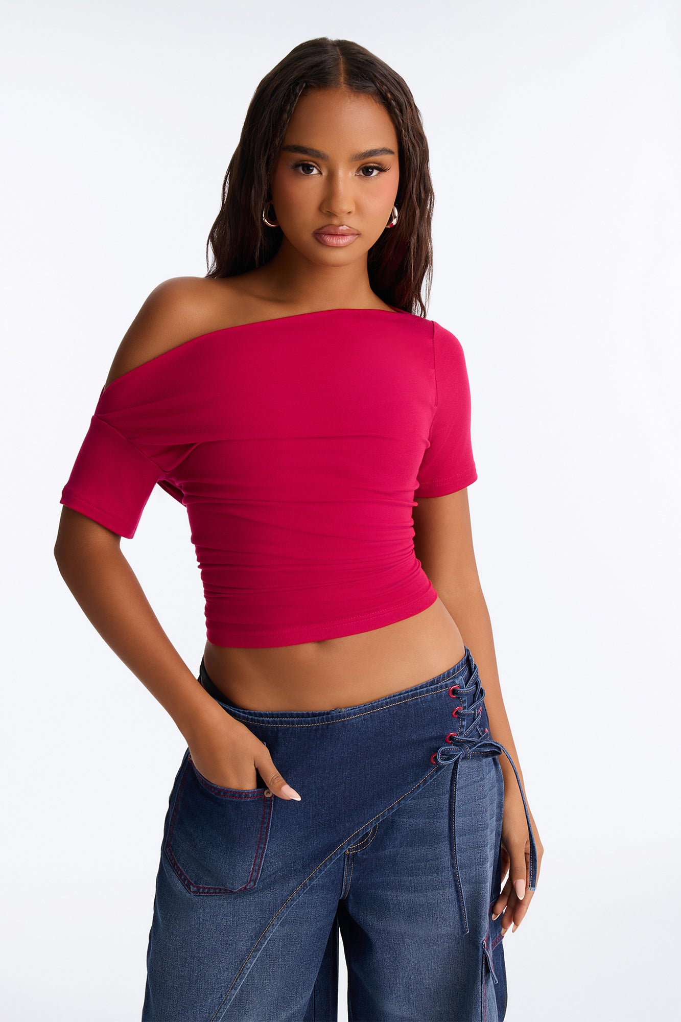 Don't Mind Me One Shoulder Top - Raspberry