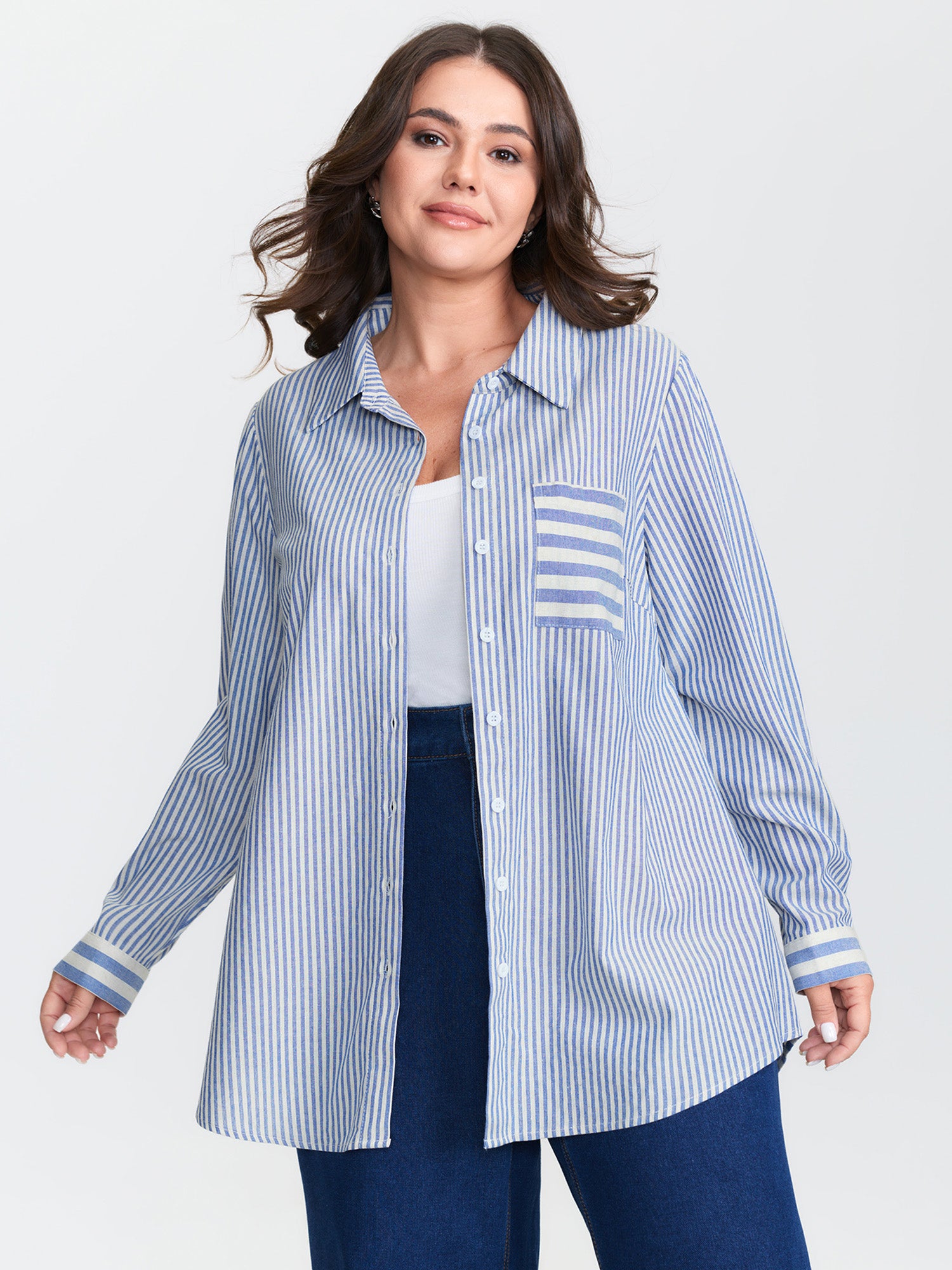 Cotton Nautical Striped Pocket Button Down Shirt