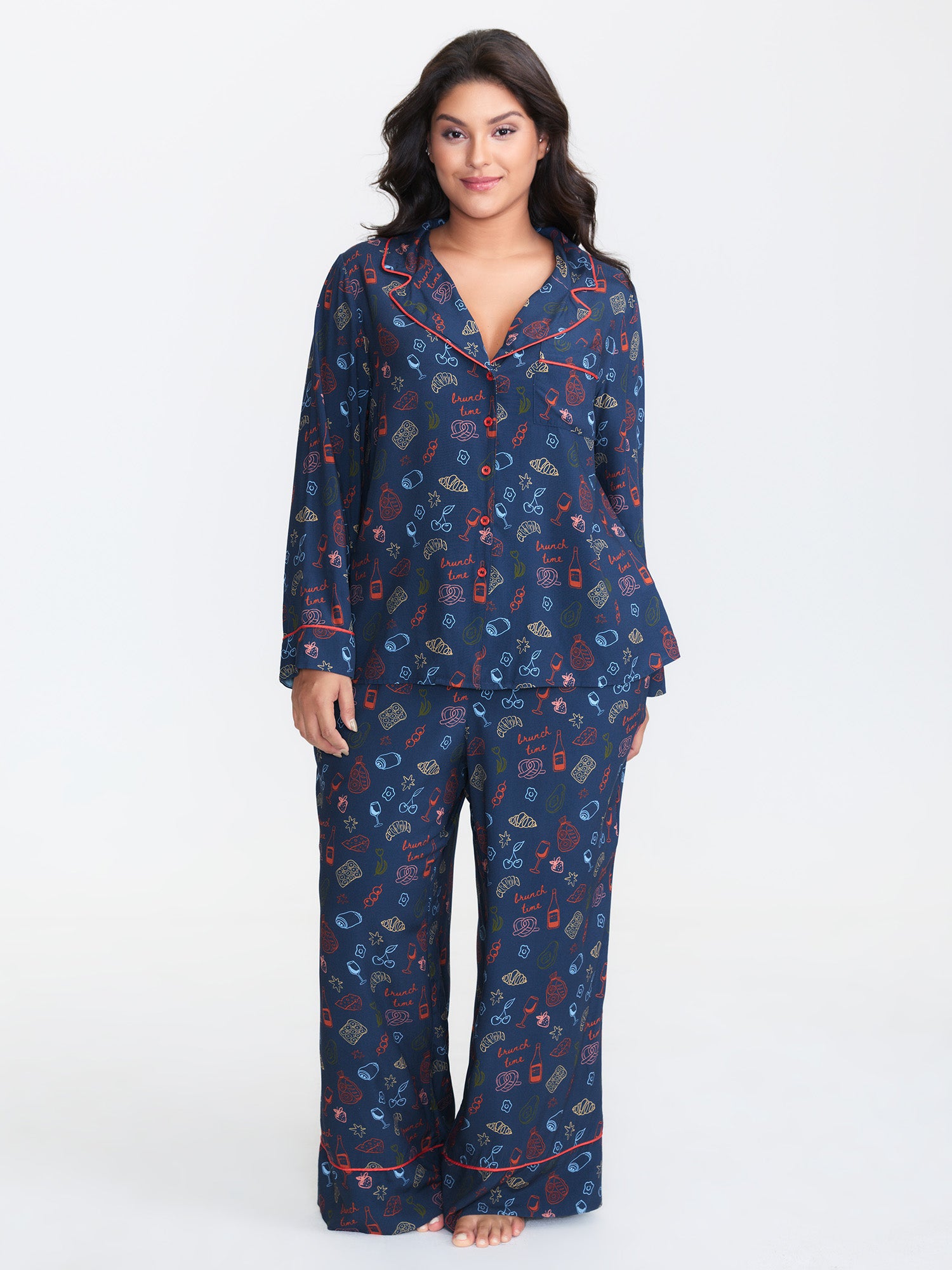 Colorful Floral Print Color Contrast Pajama Top