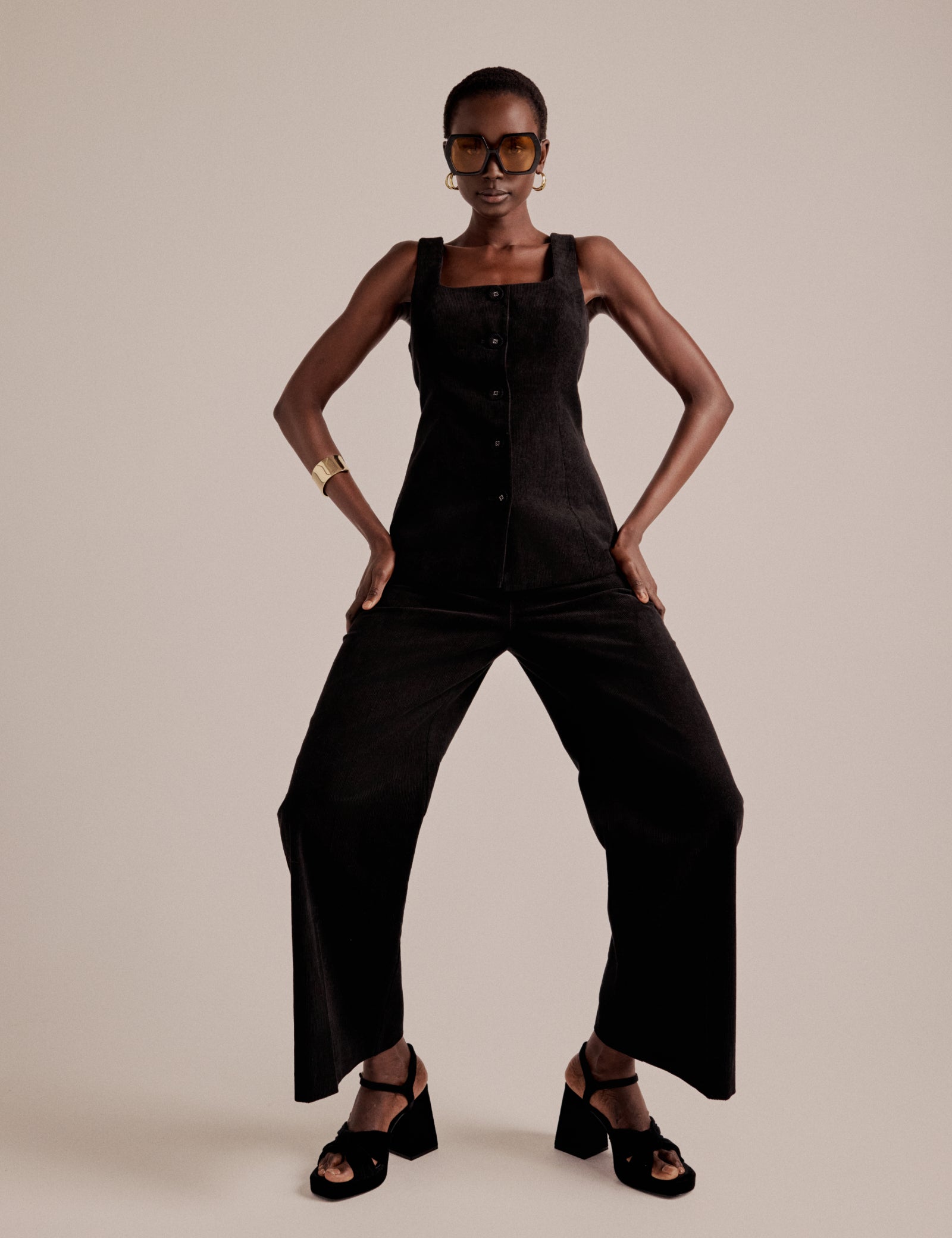 NC x Lisou Black Cord Longline Tailored Waistcoat