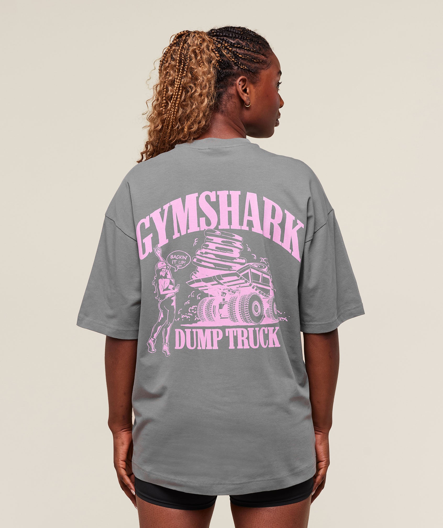Gymshark Dump Truck Graphic Oversized T-Shirt - Ash Grey