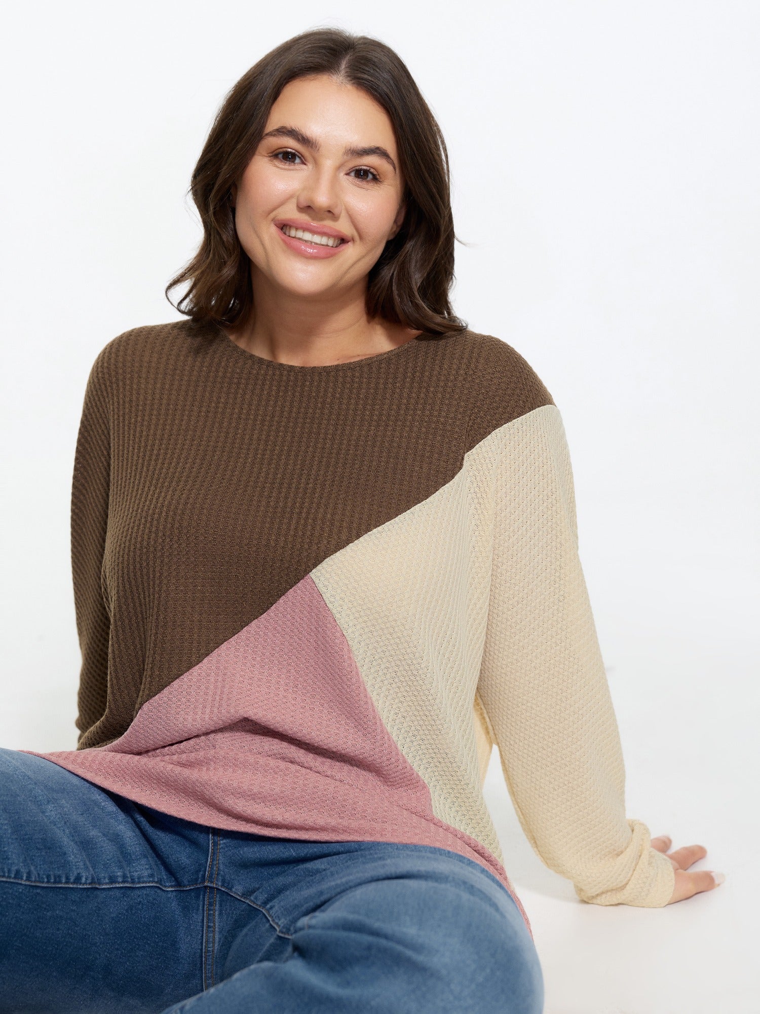 Geometric Color‑Block Waffle Knit T-Shirt