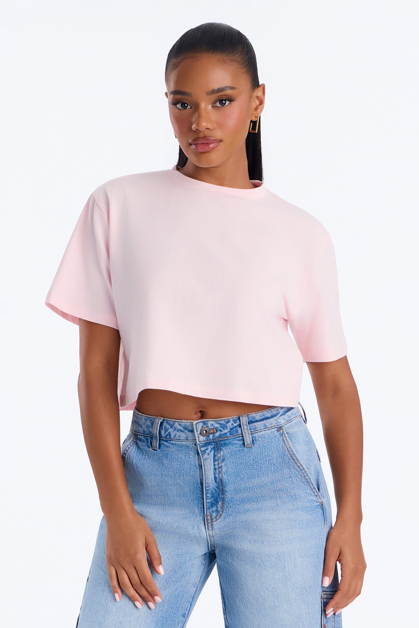 Ella Boxy Crop Tee - Pink
