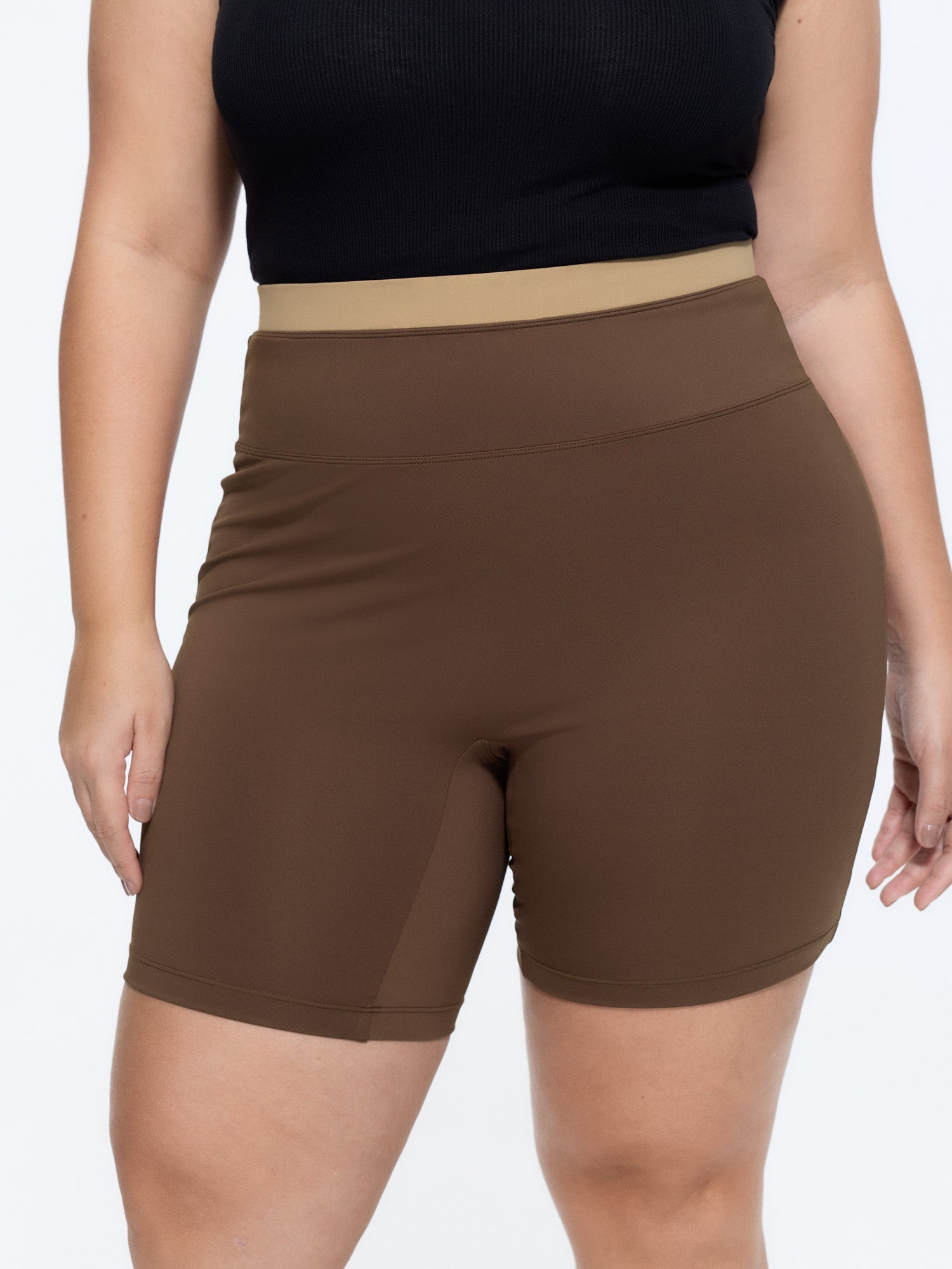 Stretchy Medium-Rise Wide Waistband Shorts