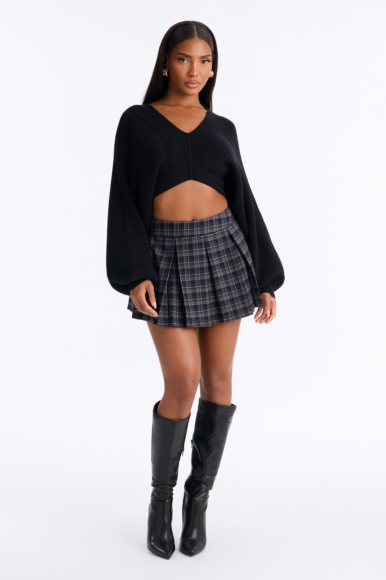 Augustine Plaid Pleated Mini Skirt - Navy/combo