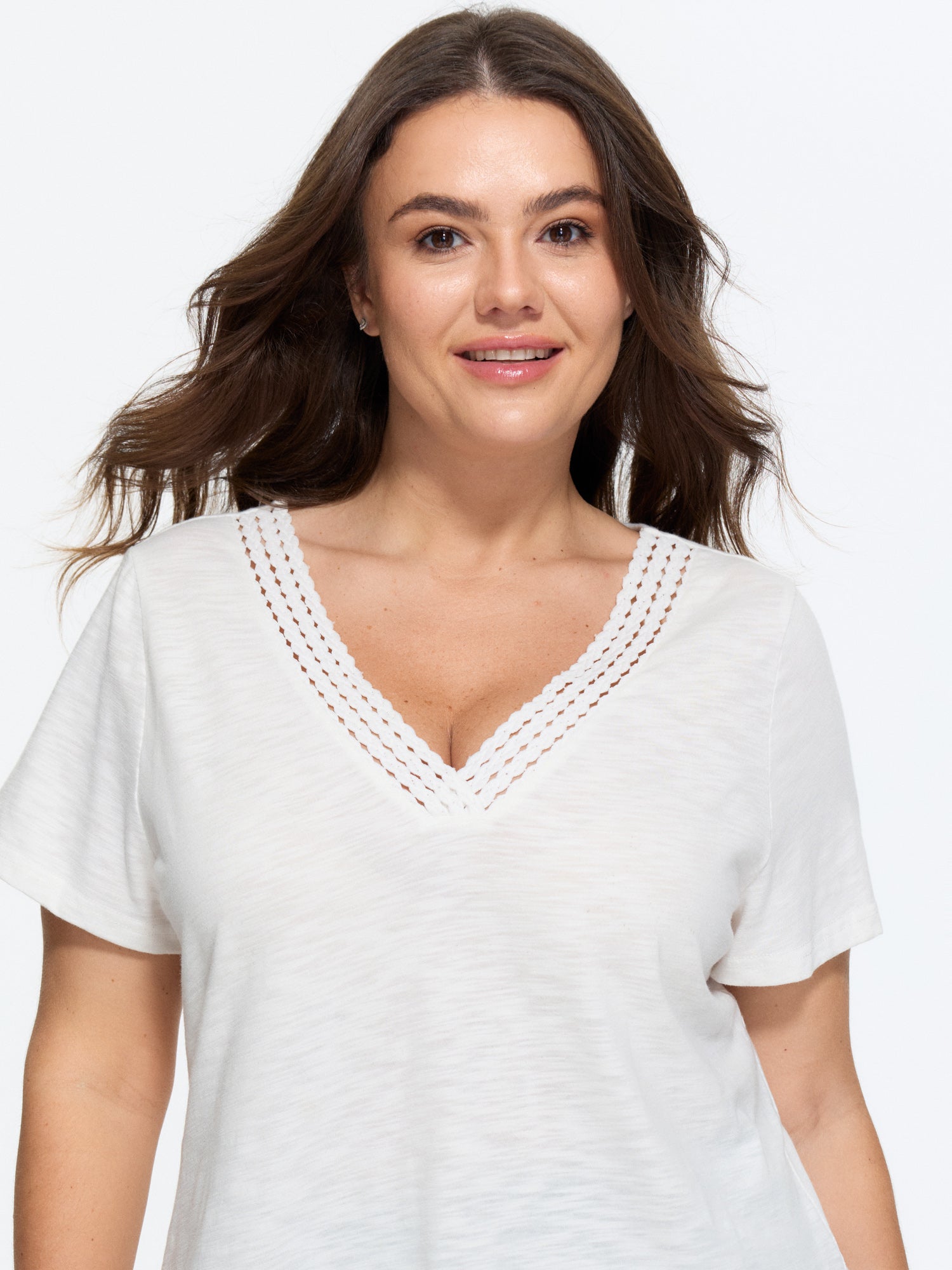 Supersoft V-Neckline Lace Trim T-Shirt