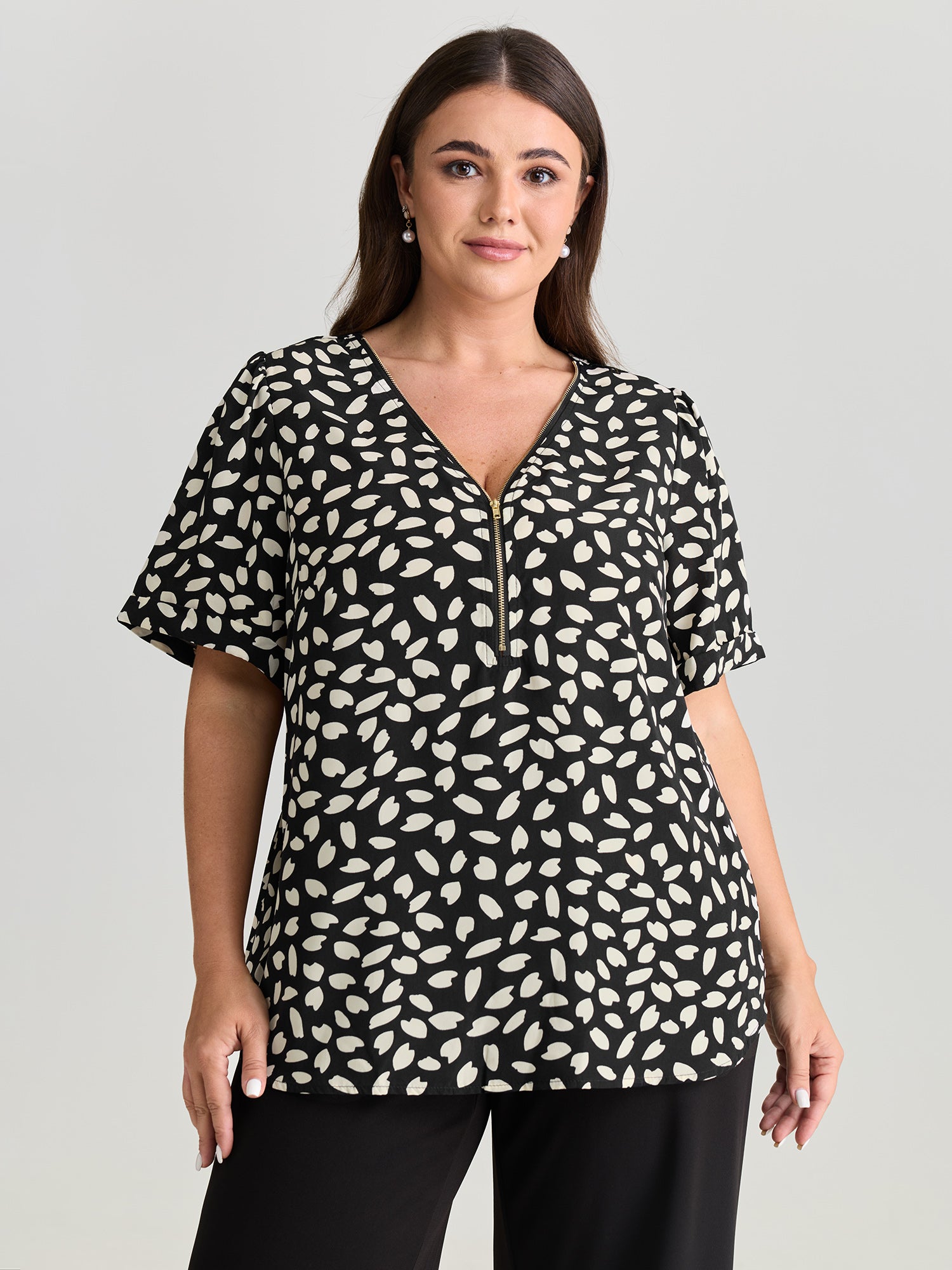 Leopard Print Half-Zipper Blouse