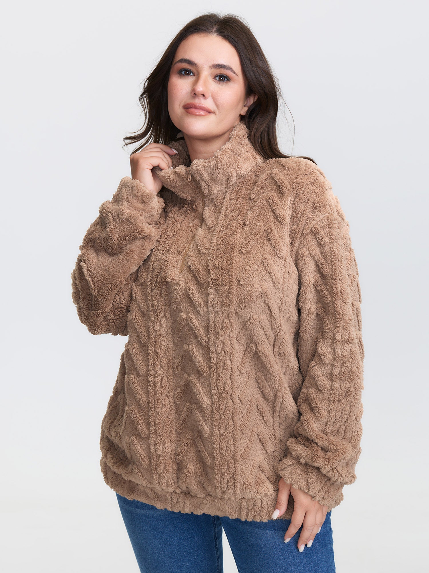 Textured Half-Zipper Drop Shoulder Sweatshirt