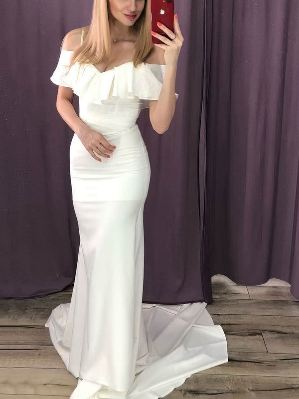 Elegant V-Neck Off-The-Shoulder Satin Mermaid Wedding Dresses