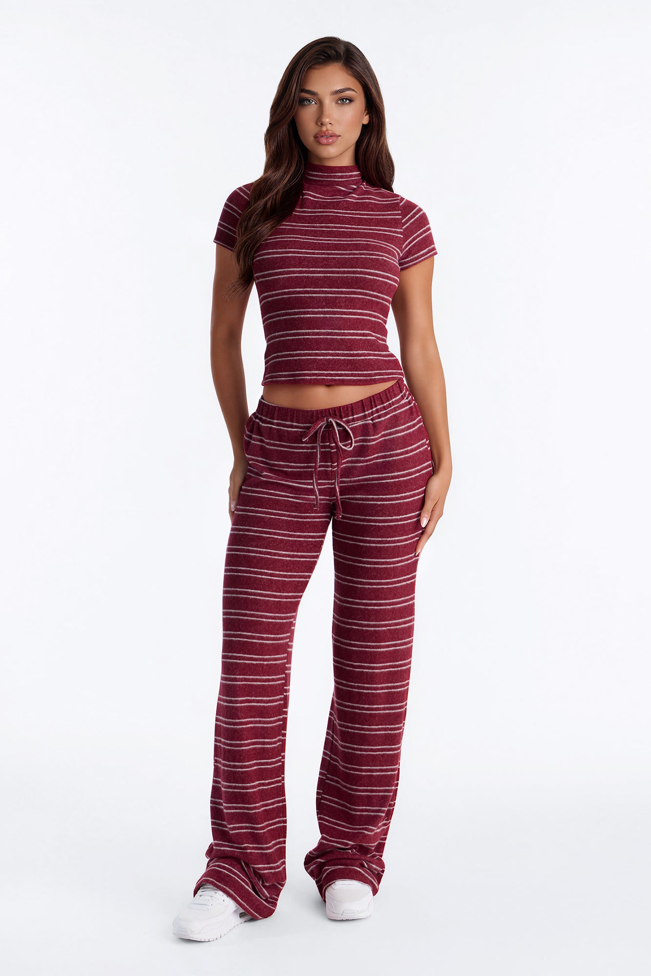 Hang Around Striped Hacci Pant Set - Wine