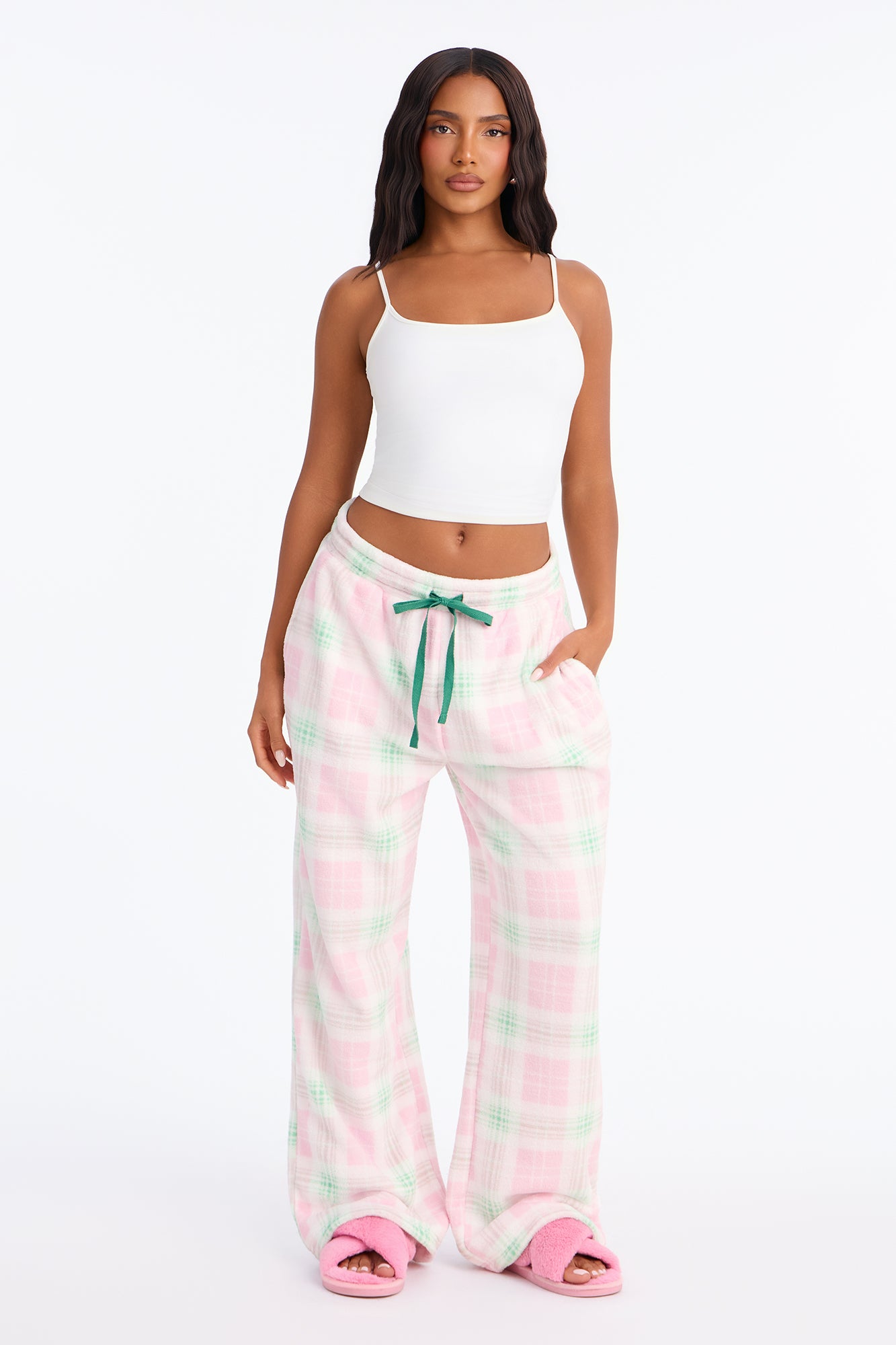 My Type Of Night Plaid Wide Leg Plush PJ Pant - Pink