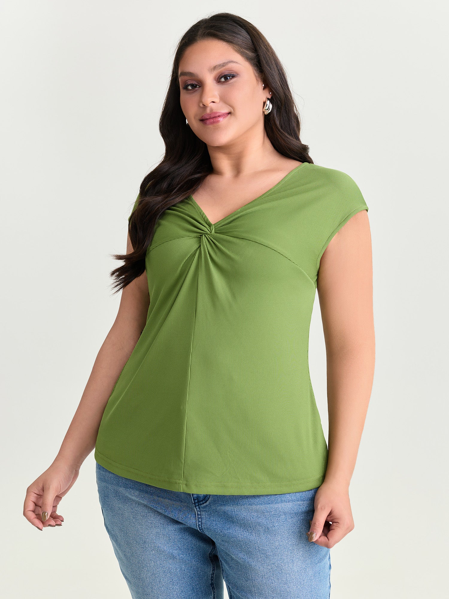 Stretchy Knotted Front Plain Knit Top