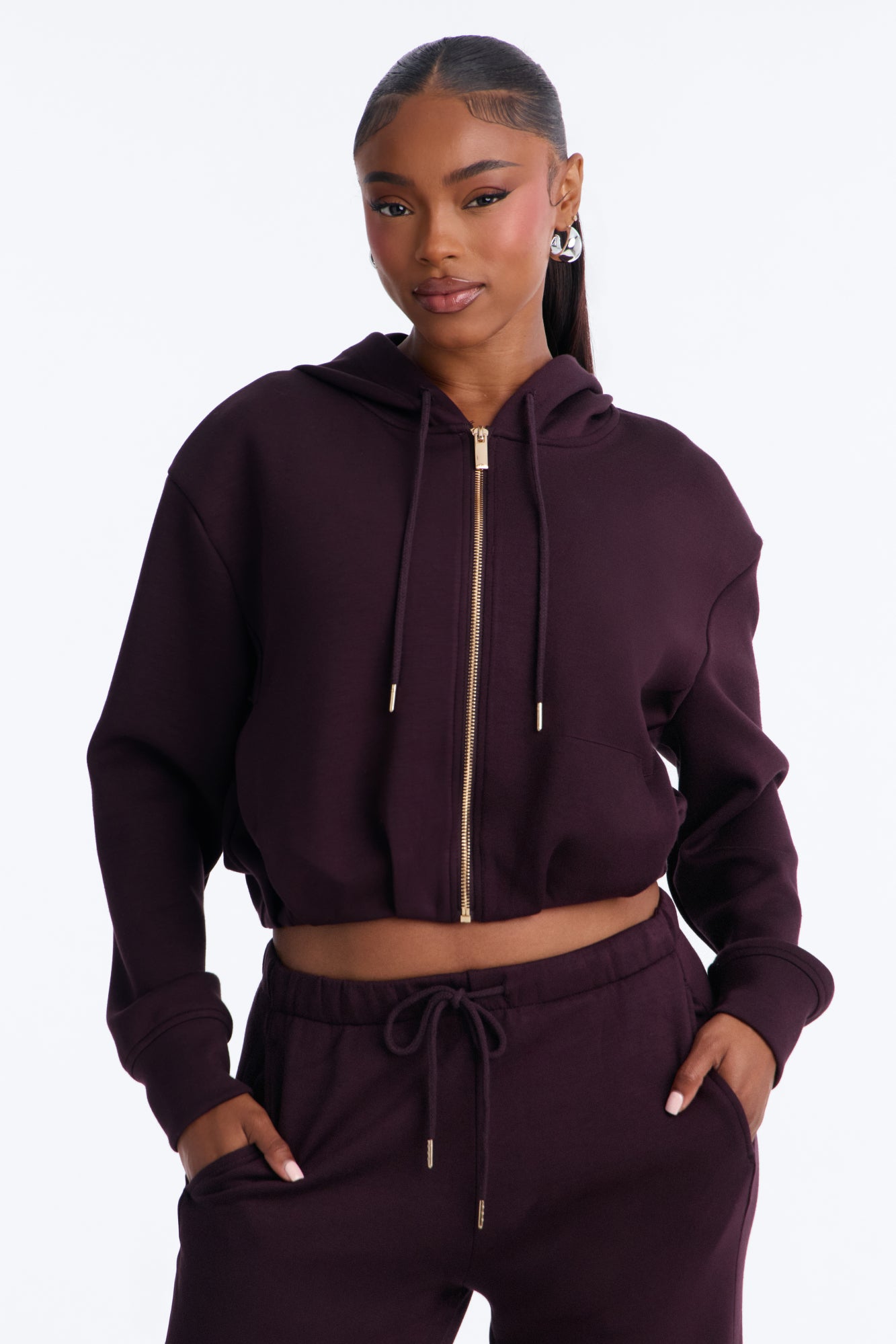 Bella Scuba Hooded Lounge Sweatshirt - Burgundy