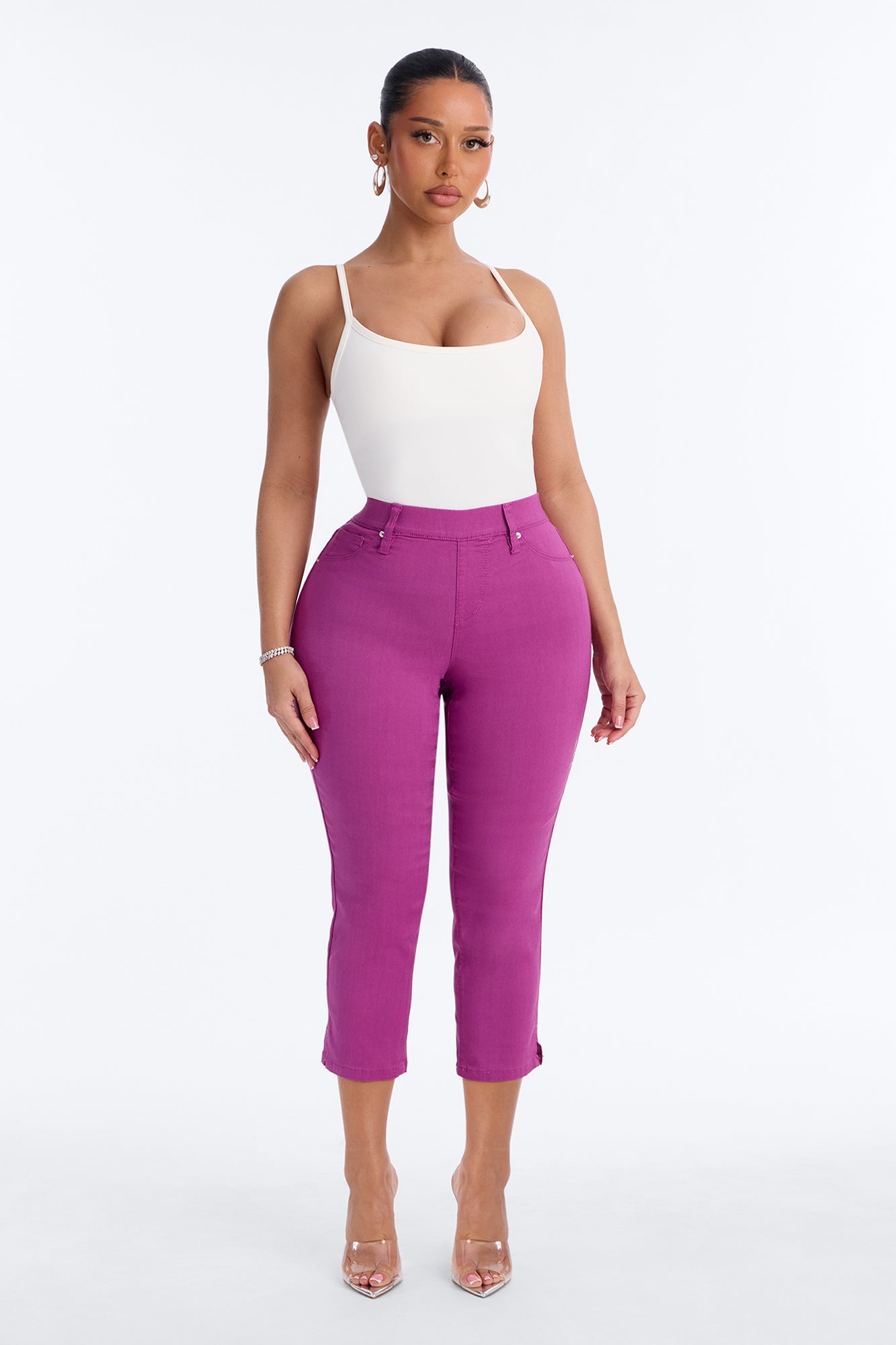 Paloma High Rise Super Stretch Skinny Capri Jeans - Purple