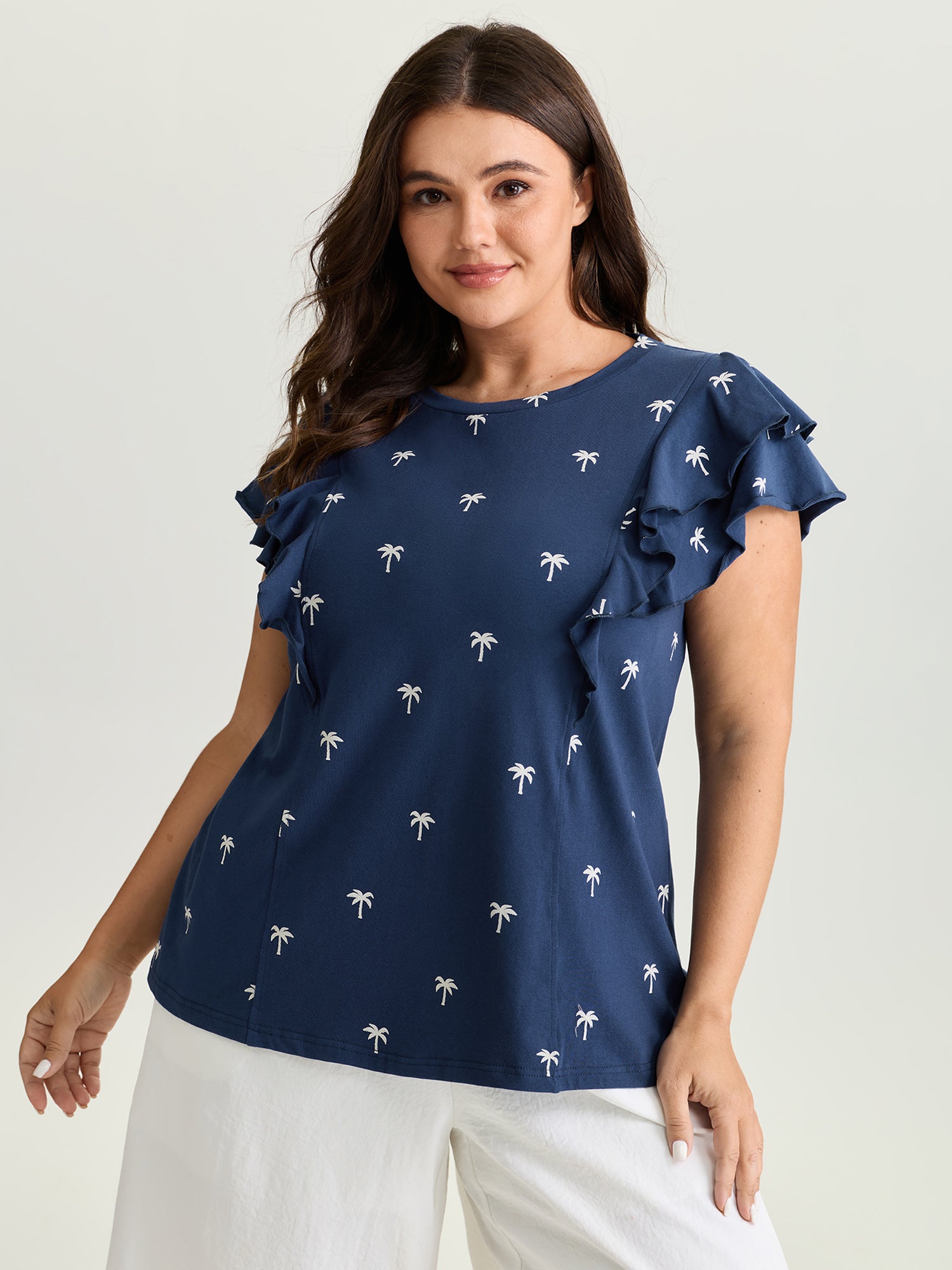 Pure Cotton Layered Flutter Sleeve Knit Top