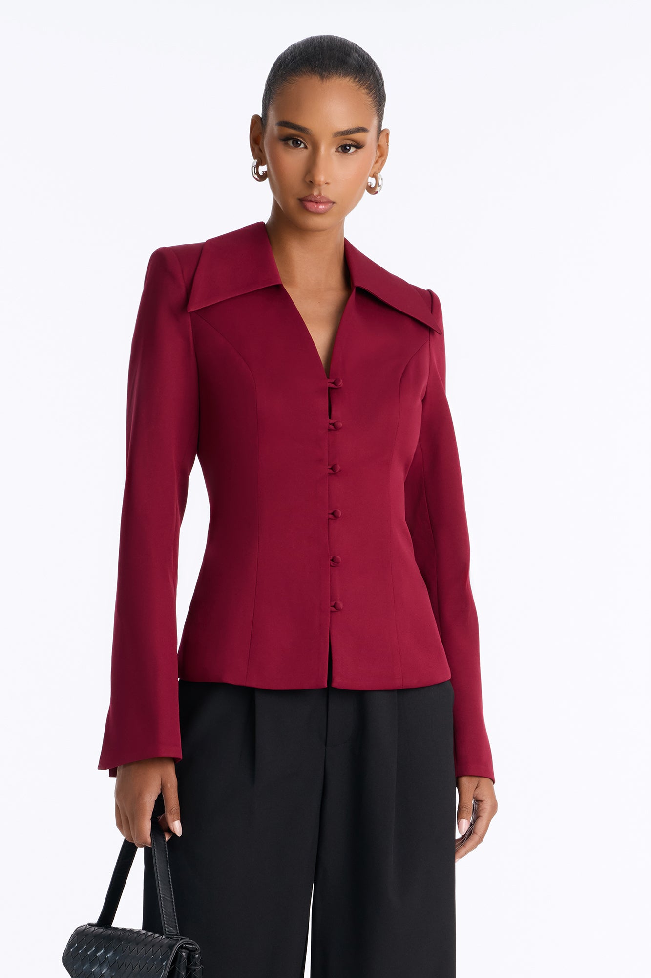 Office Flirt Button Up Blouse - Wine