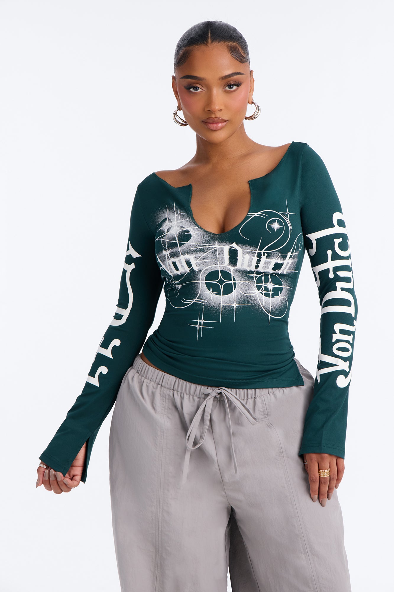 Von Dutch Dark Angel Logo Pine Long Sleeve Tee - Teal