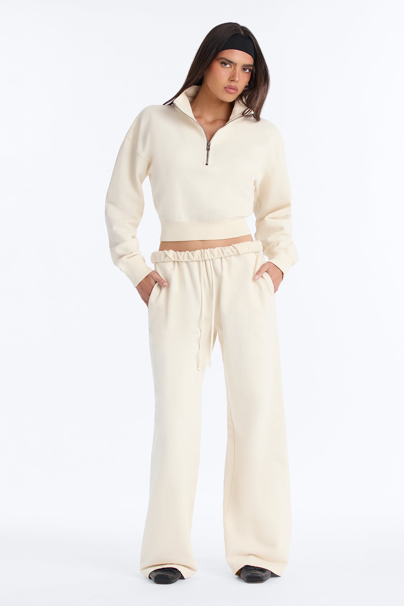 TERRY Wide Leg Sweatpant - Washed Cream