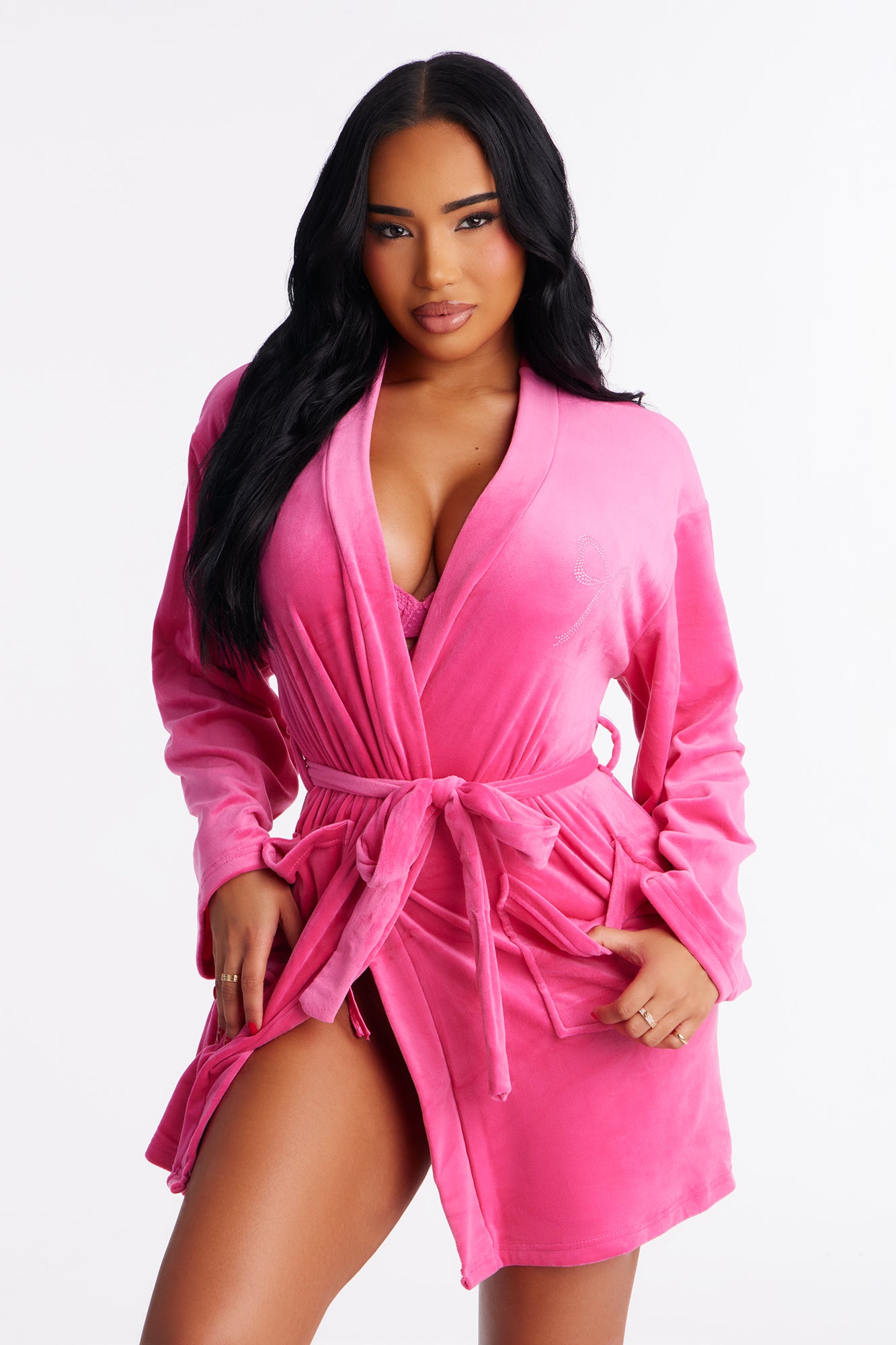 My Darling Rhinestone Velour PJ Robe - Hot Pink