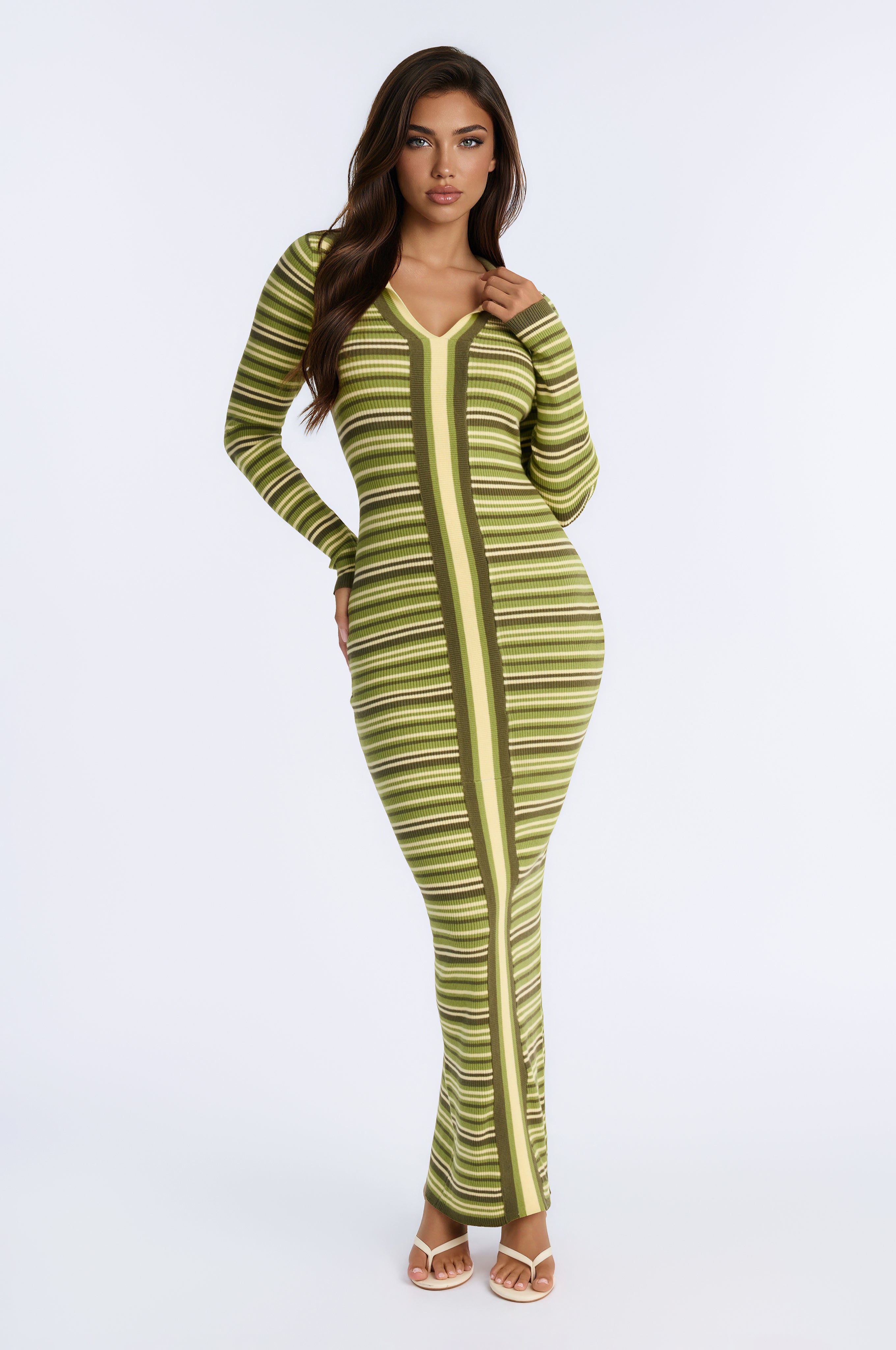 Out And About Sweater Maxi Dress - Green/combo