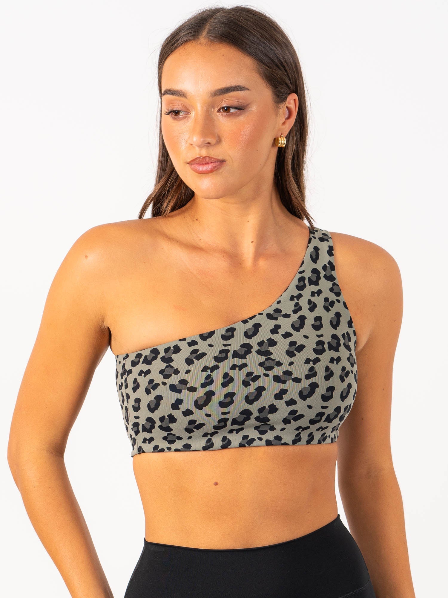 Adapt One Shoulder Sports Bra - Khaki Leopard
