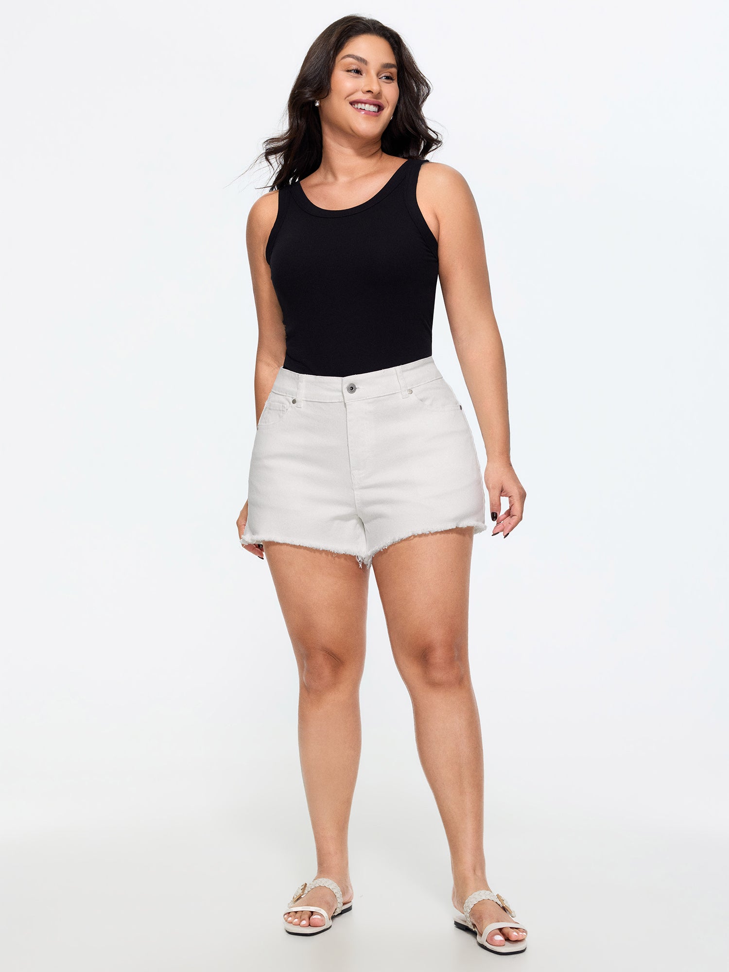 Stretchy Mid-Rise Plain Denim Shorts