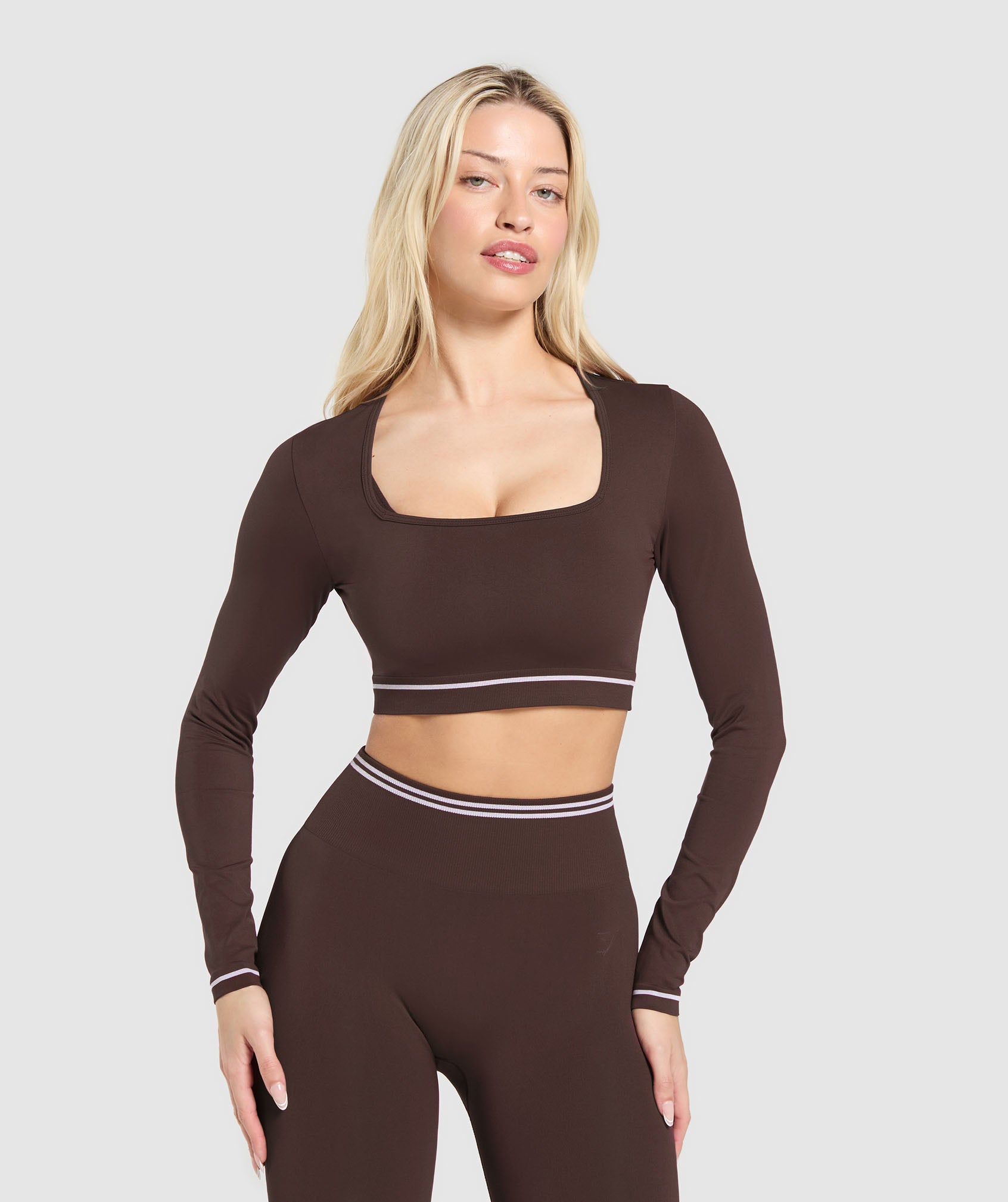 Gymshark Contrast Seamless Crop Top - Heritage Brown