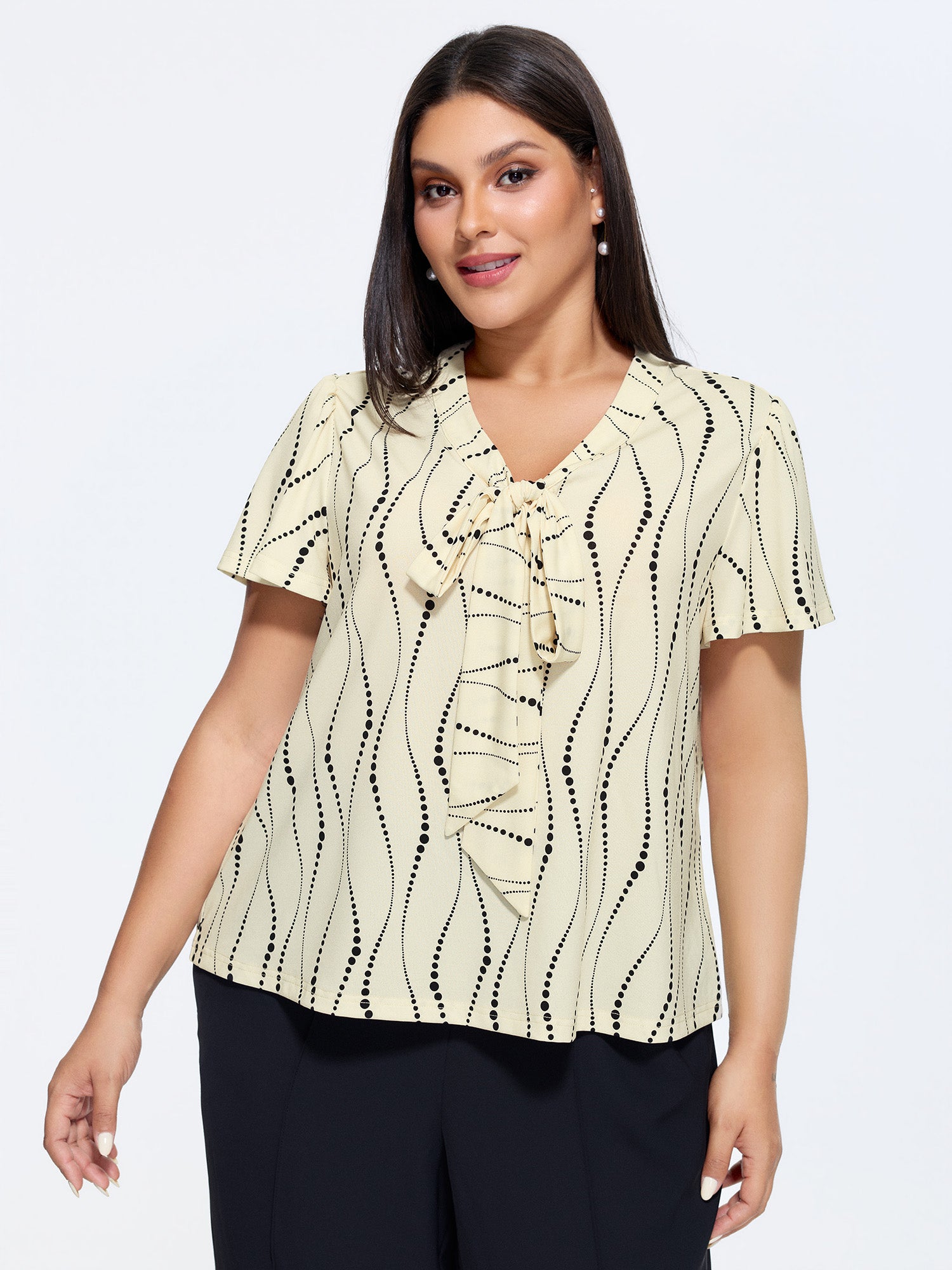 Stretchy Geometric Print Knit Top
