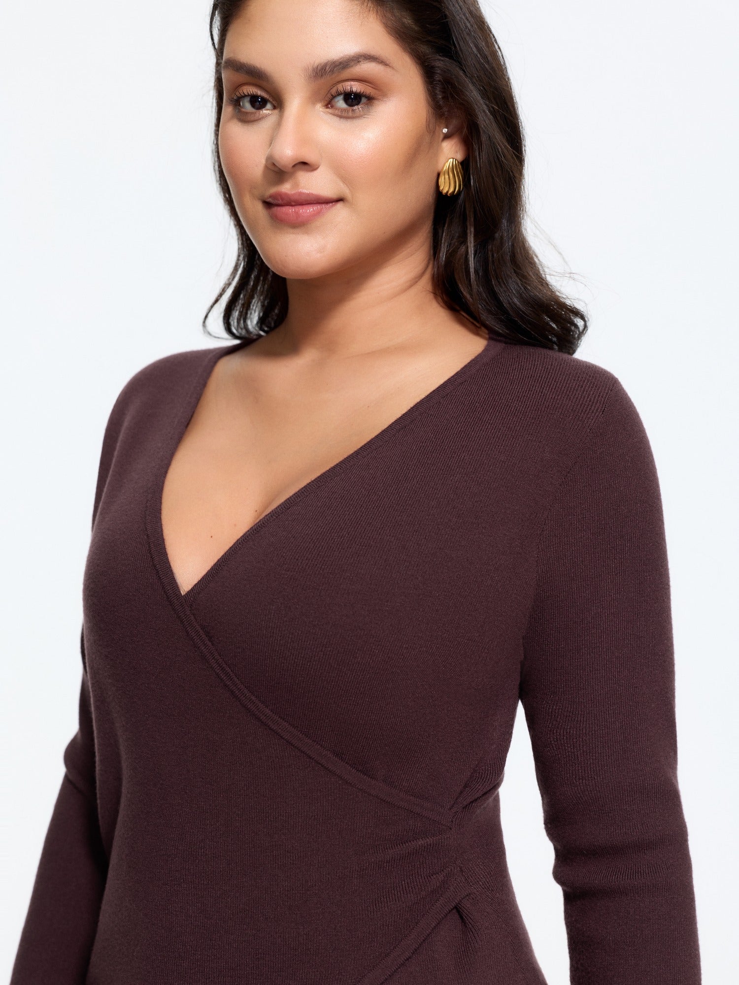 Supersoft Wrap Neck Asymmetrical Hem Pullover