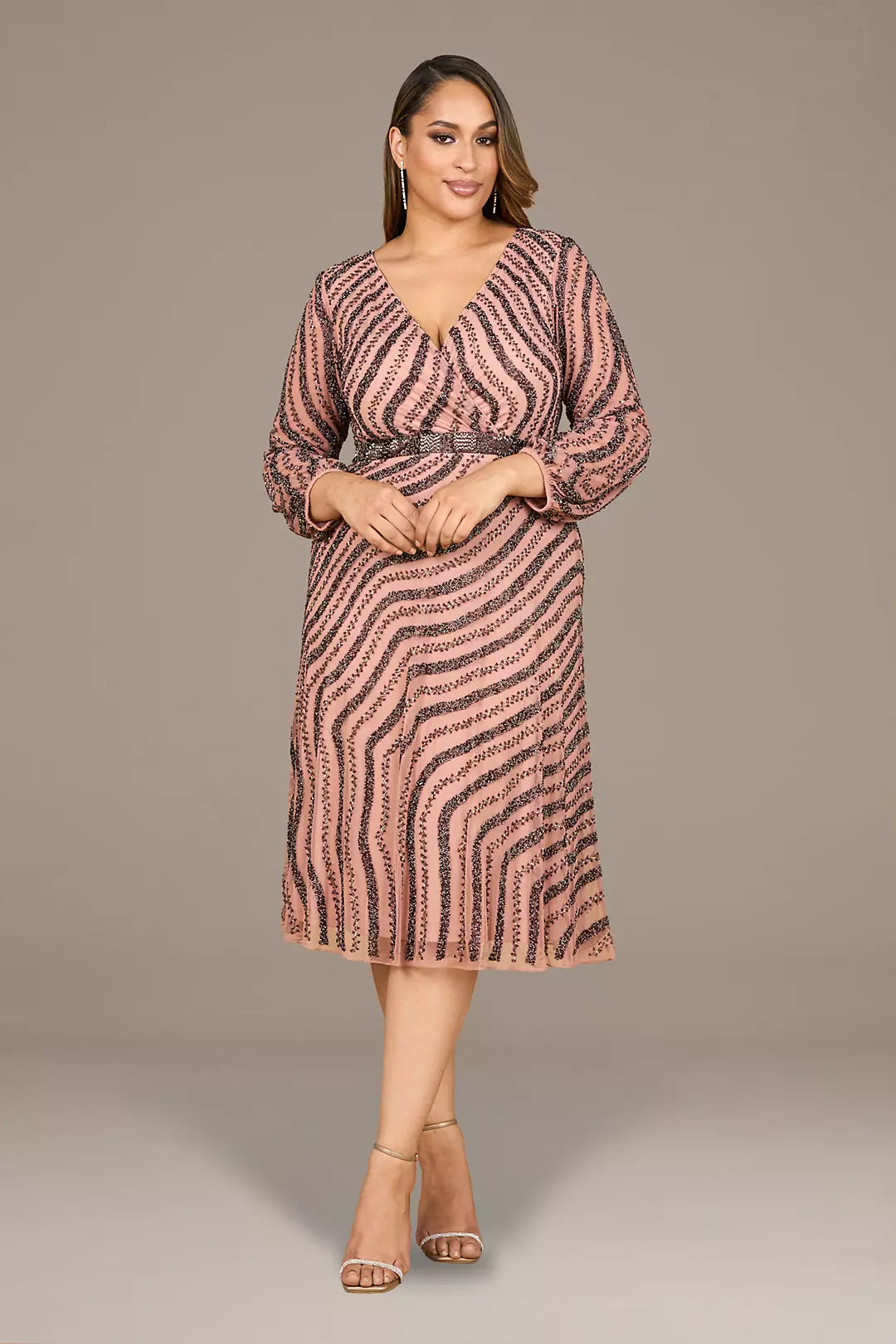 Beaded Midi Dress with Long Sleeves