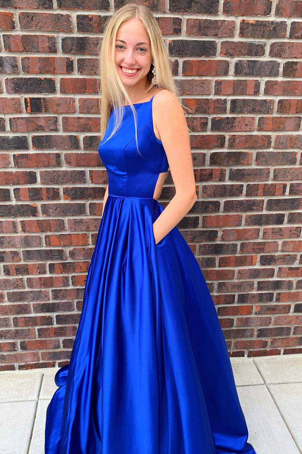 Long Prom Dress with Royal Blue Spaghetti Straps