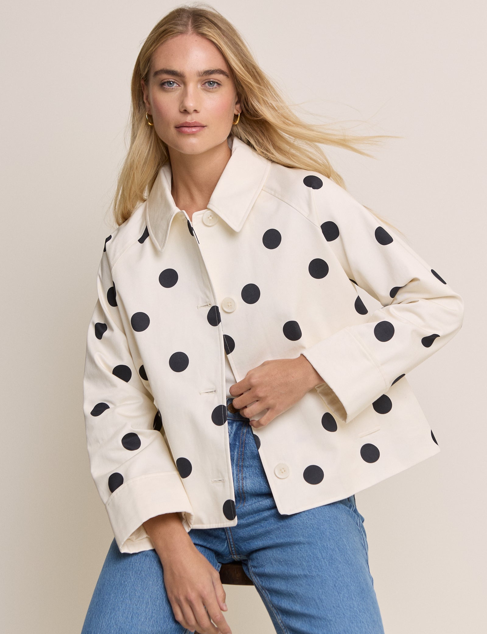 Cream Polka Dot Oyanti Swing Jacket