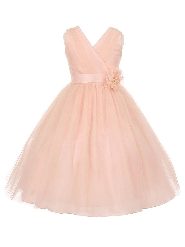 Charming A-Line V-Neck Sleeveless Tulle Flower Girl Dresses with Bow