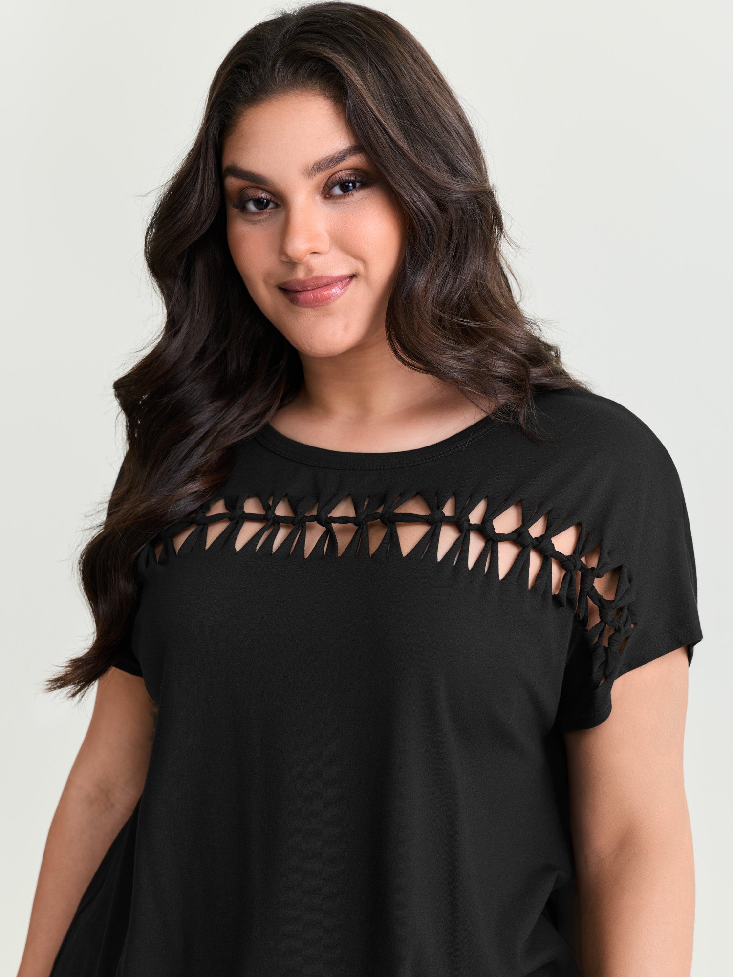 Cotton Stretchy Cut-Out Neckline Layered T-Shirt