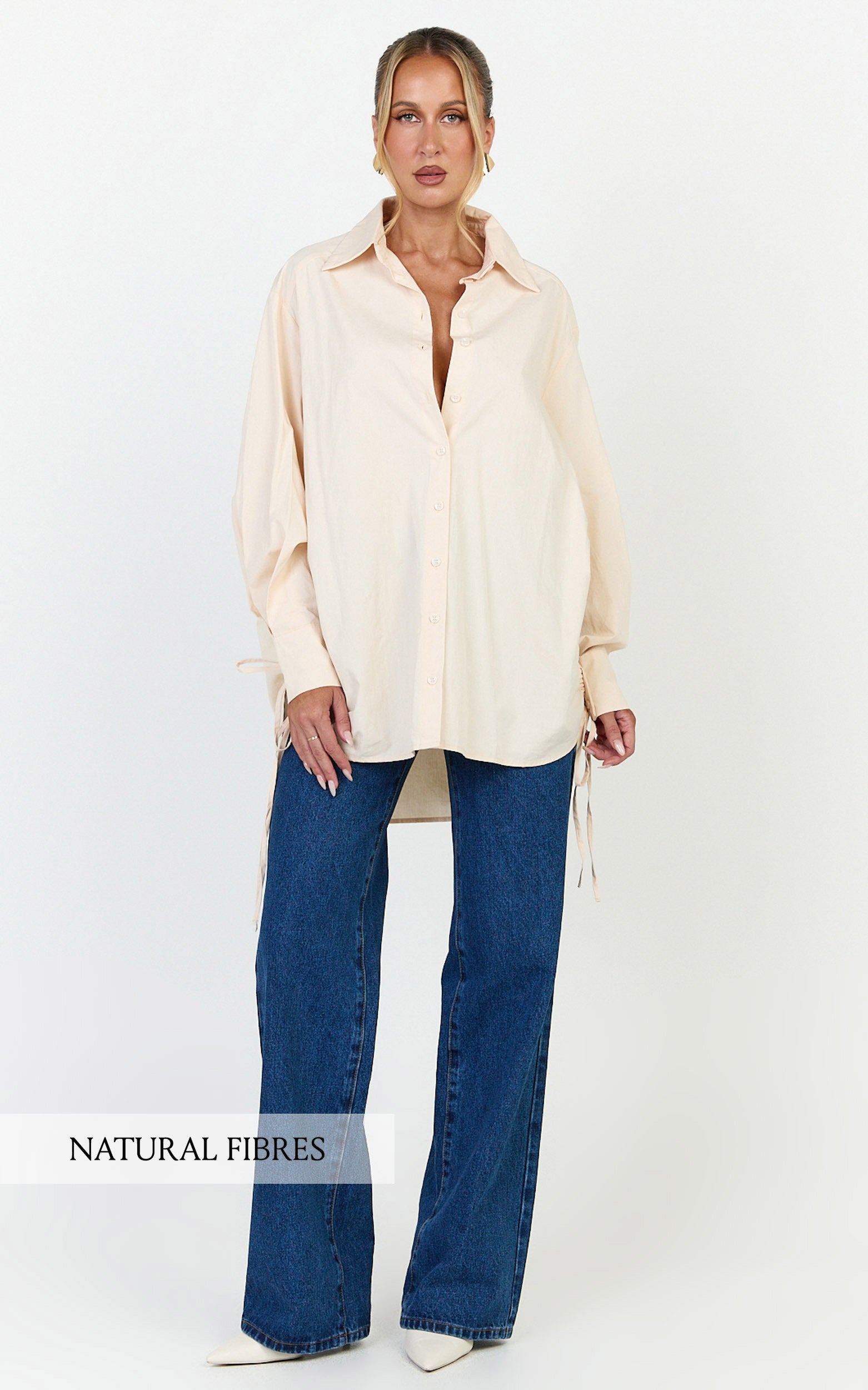 Kalpena Shirt - Ruched Side Oversized Shirt in Neutral