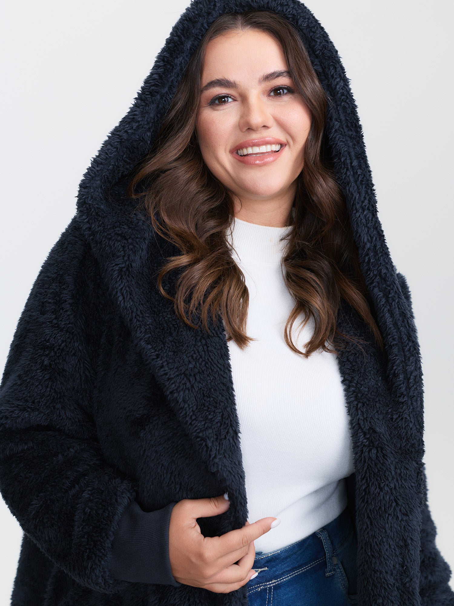 Faux Fur Hooded Pockets Coat