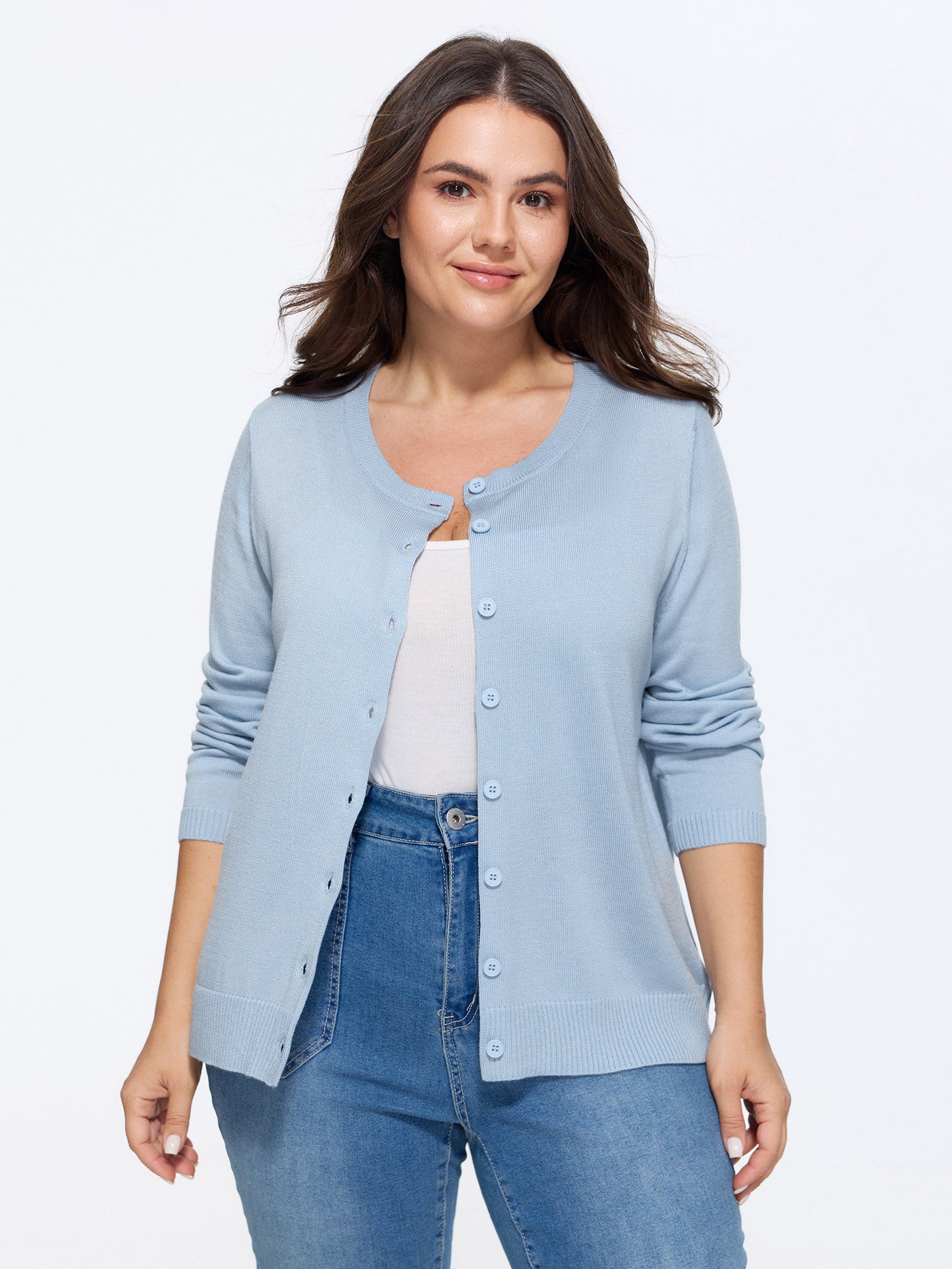 Classic Solid Crew Neck Button Down Knit Cardigan