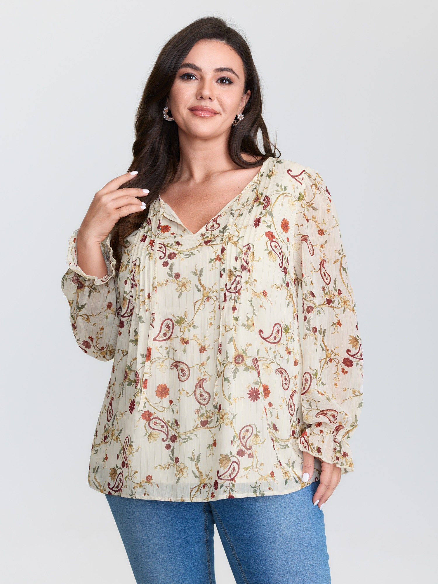 Floral Print Toothpick Pleats Blouse