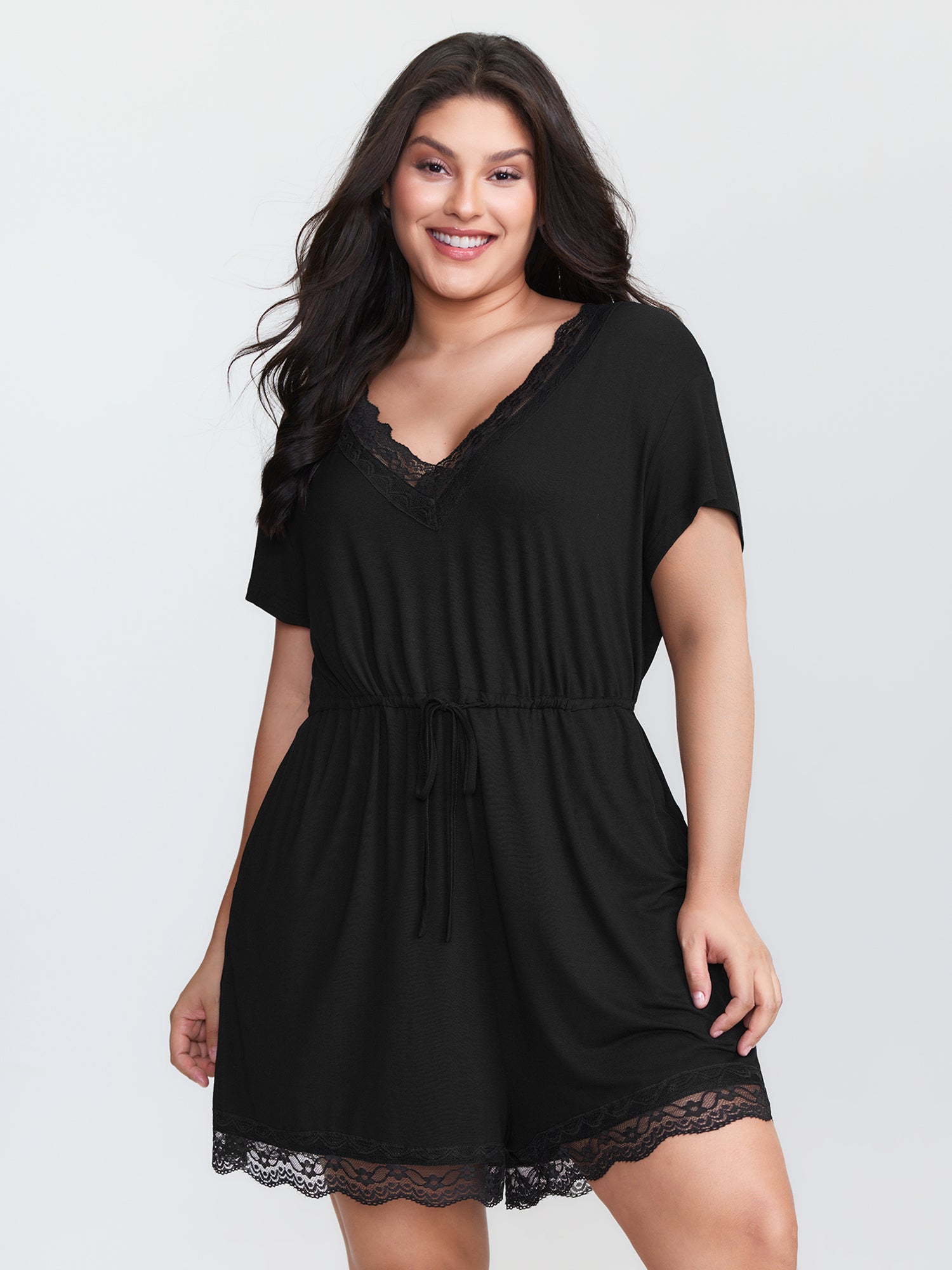 Supersoft Lace Neckline Pajama Romper