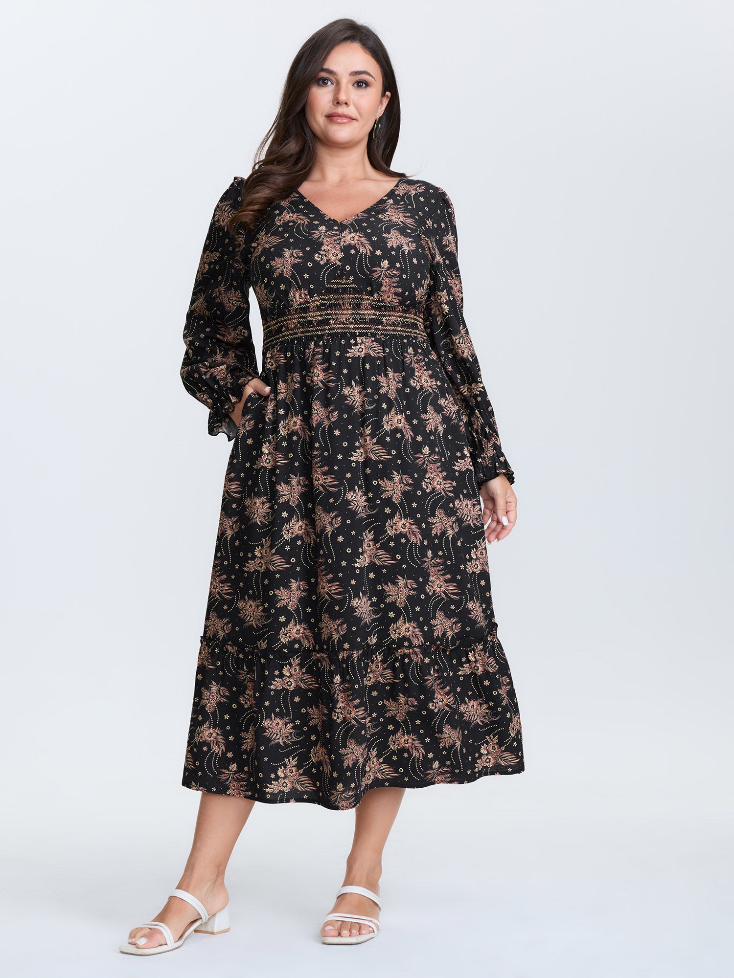 Floral Print Triangular Waist Midi Dress