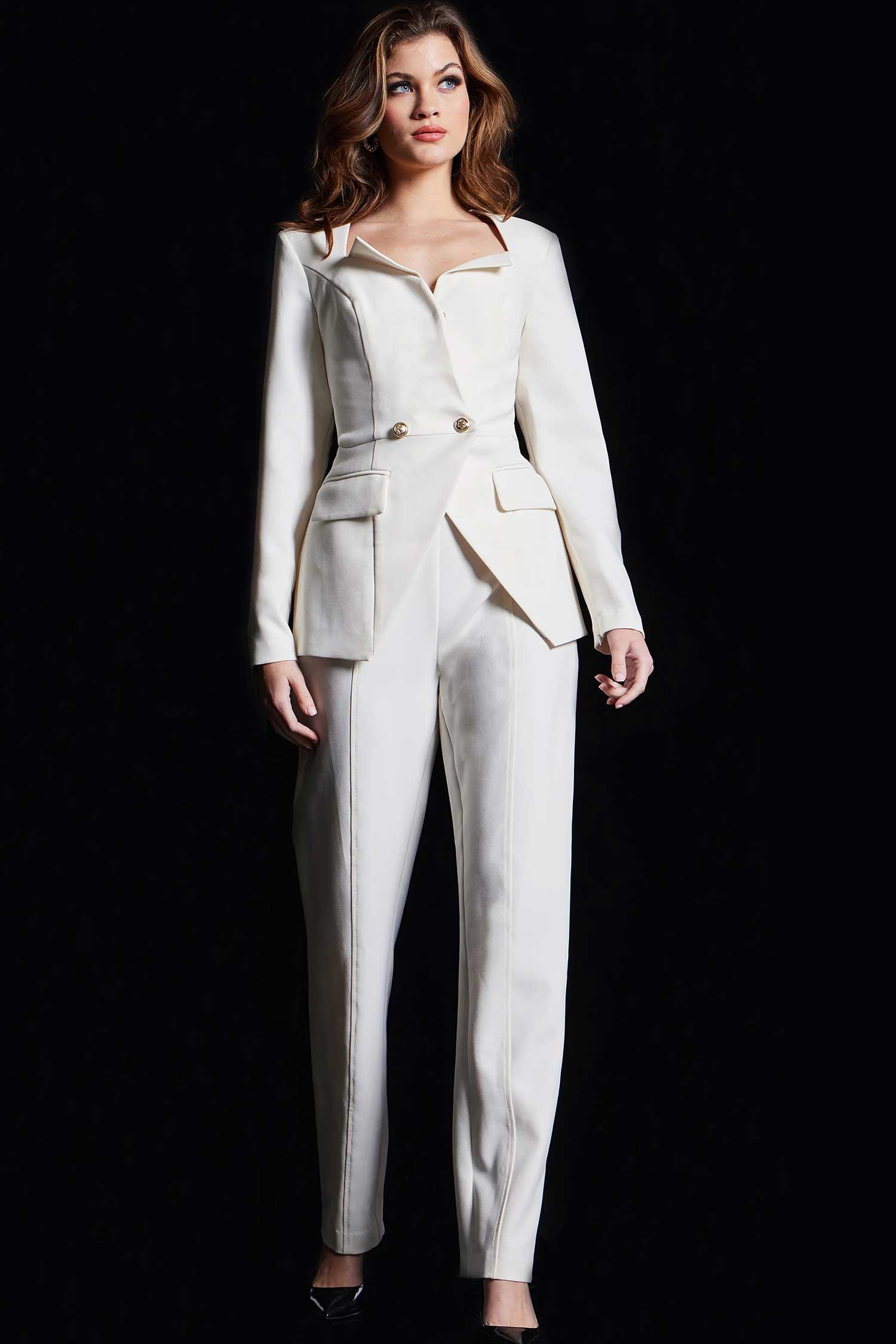 Jovani 37031 Asymmetric Collar Crepe Pantsuit